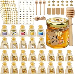 BGraceyy 144Pcs 1.5 oz Mini Hexagon Glass Honey Jars with Dippers, Gold ...