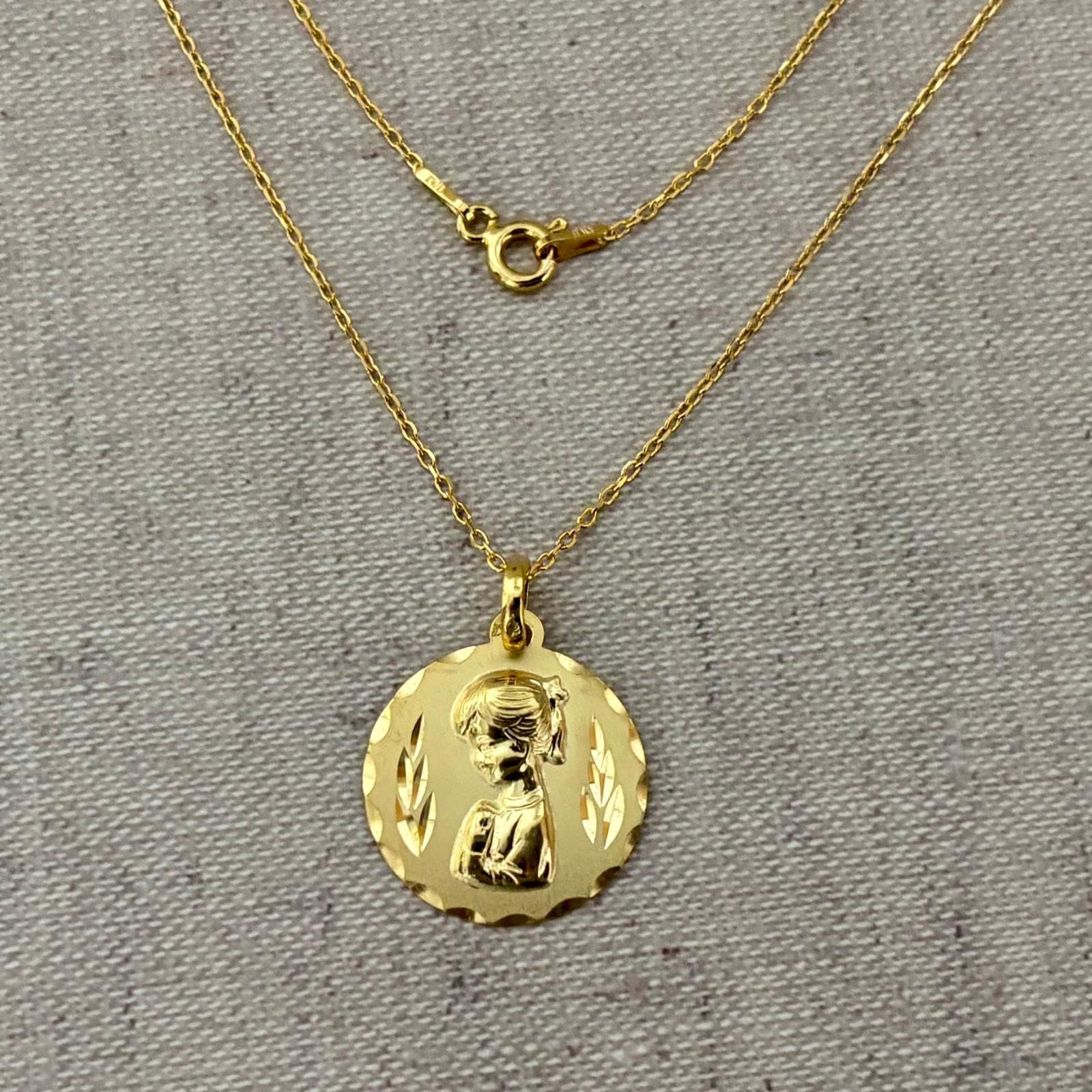 Gargantilla Medalla Niña Primera Comunión Plata Chapada Oro