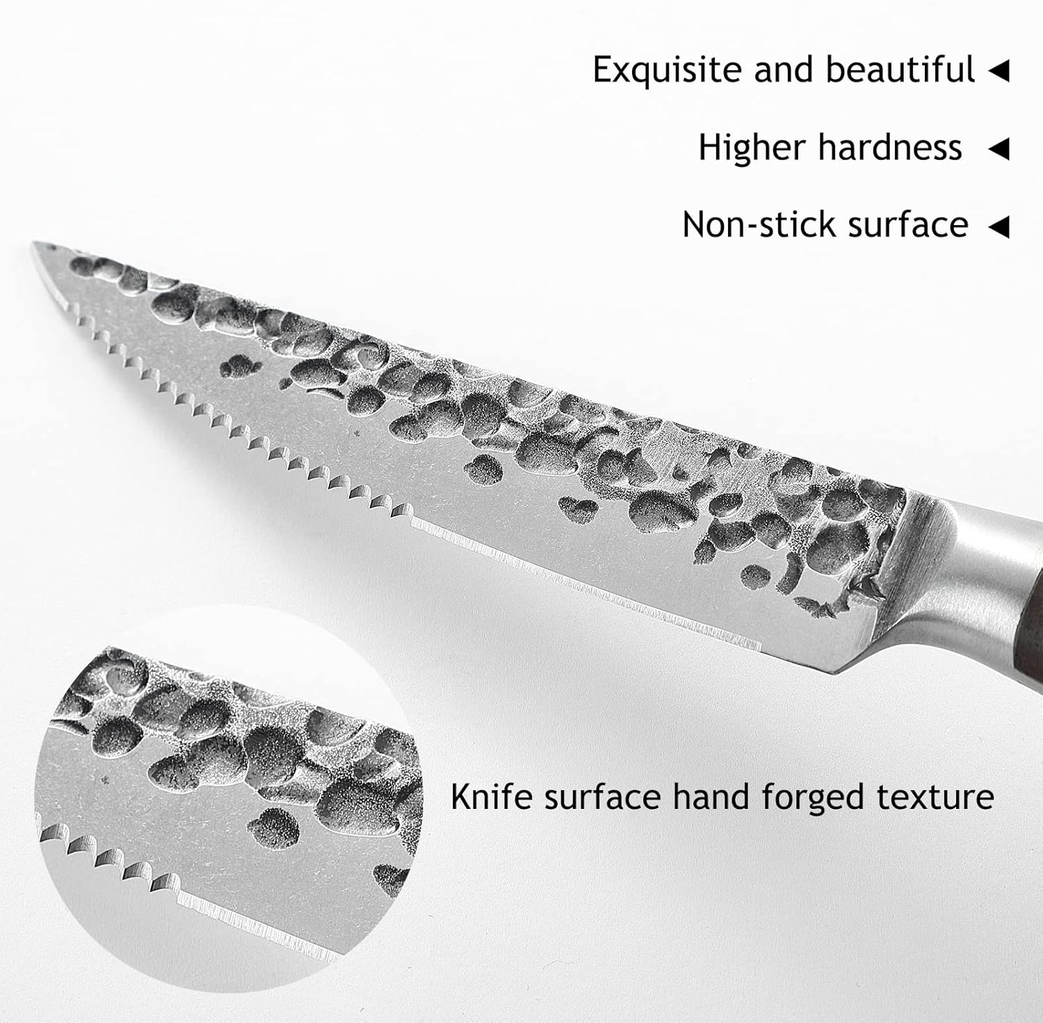 KONOLL Steak Knives Set of 6 Steaks Knife Serrated Blade Forged Handmade German High Carbon Steel with Full Tang Wood Handle