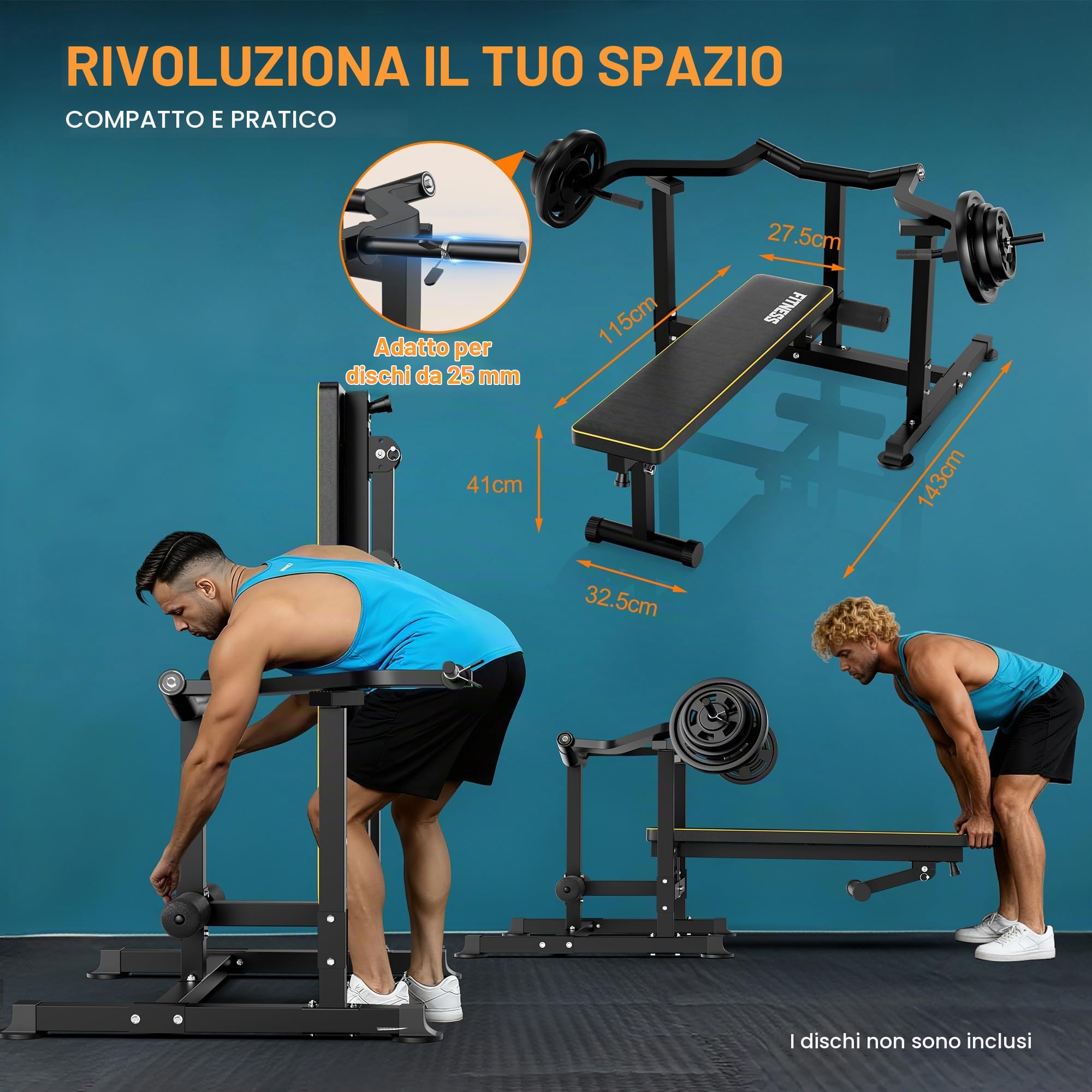 Macchina Pressa Toracica con Panca Pieghevole, Stazione Palestra Casa con Braccia Convergenti, Capacità 400kg, Panca Inclinata Piana Regolabile con Leg Extension e Scott Curl