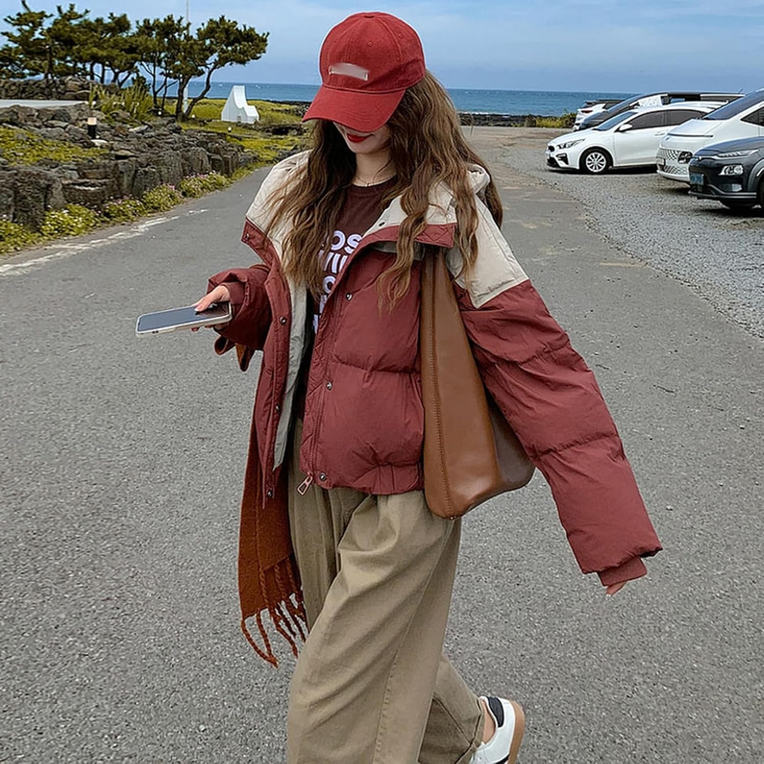 [Monotory] ツートンカラー 中綿コート ダウンコート ダウンジャケット レディース 冬服 ショート フード付き 軽量 防寒