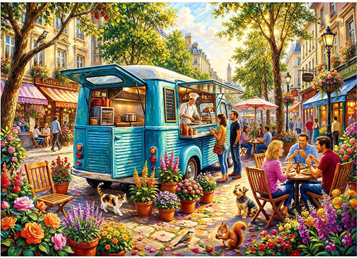 Street Bistro Puzzle for Adults 1000 Pieces,Puzzle with Letters on Back
