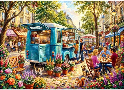 Street Bistro Puzzle for Adults 1000 Pieces,Puzzle with Letters on Back