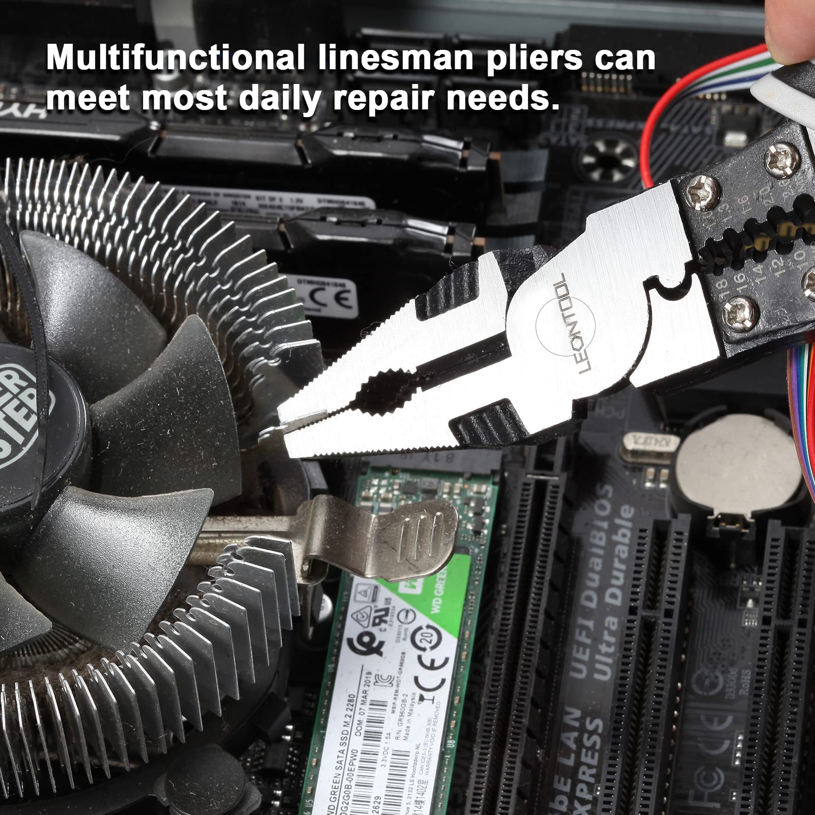 LEONTOOL Combination Pliers with Wire Stripper/Crimper/Cutter/Wrench Function 9-Inch 4-In-1 Multi-Tool Linesman Pliers Heavy Duty Side Cutting Pliers Precision Performance Tool 2