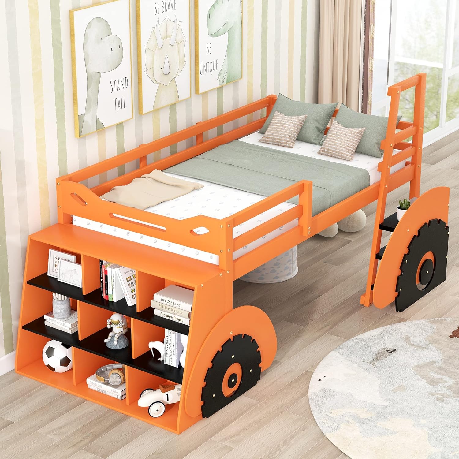 Lepfun Loft Bed Forklift CarShaped with Storage Shelves