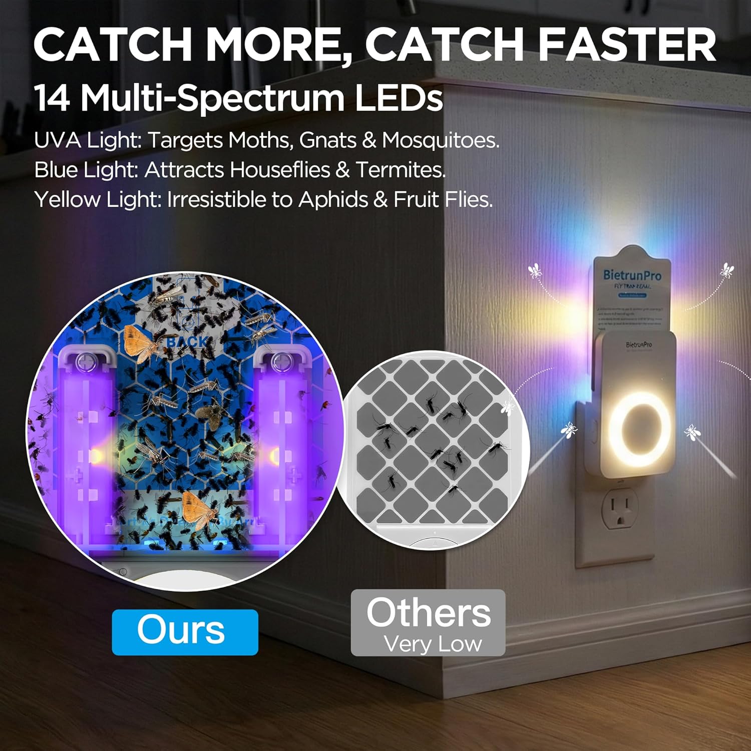 2 Flying Insect Traps+10 Refill Cartridges, 2026 2nd Gen, UV/Blue/Yellow Light Plug in Fly Trap & Indoor Bug Catcher for Gnats, No-Mess Bug Zapper, House & Fruit Flies, 7 * 24hrs Pest Control