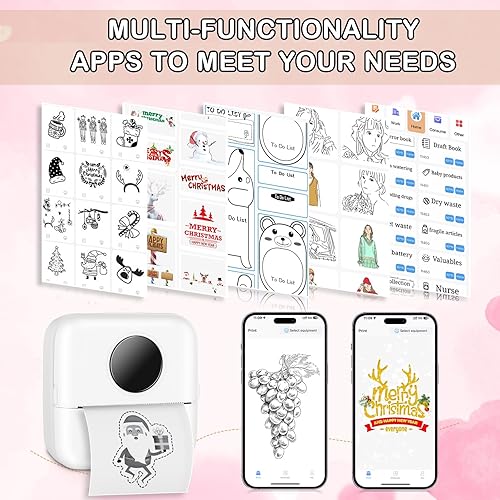 Miniatura 3 de Mini impresora Bluetooth de bolsillo, impresora térmica portátil con 10 rollos de papel para diarioálbum de recortes de bricolaje, viajes, notas,