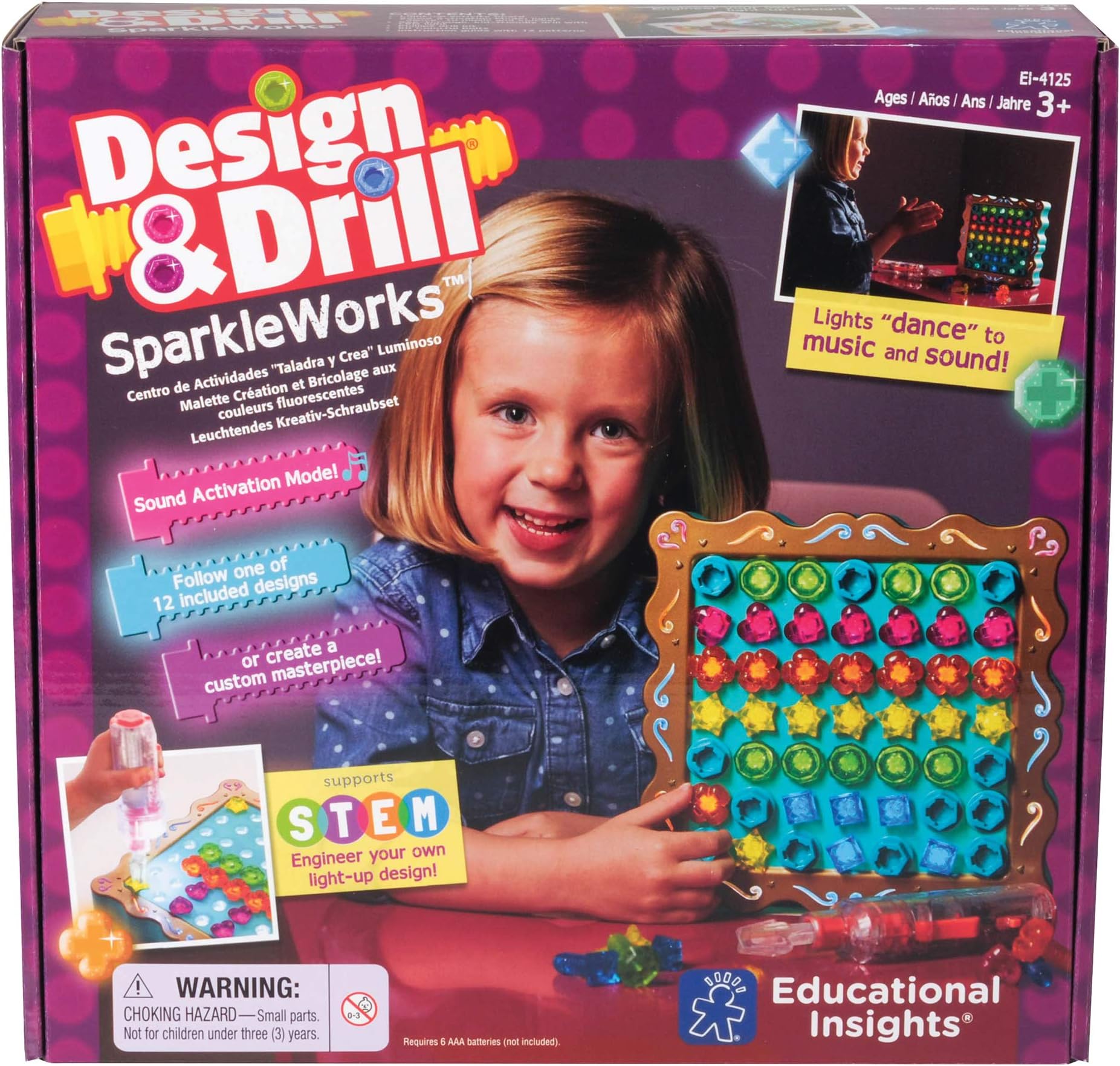 Design & Drill SparkleWorks - Light-Up Kids Tool Set with Real Electric Drill Toy, Construction Toys & Toddler Tools, Take Apart STEM Set, Building Kits for Ages 3+