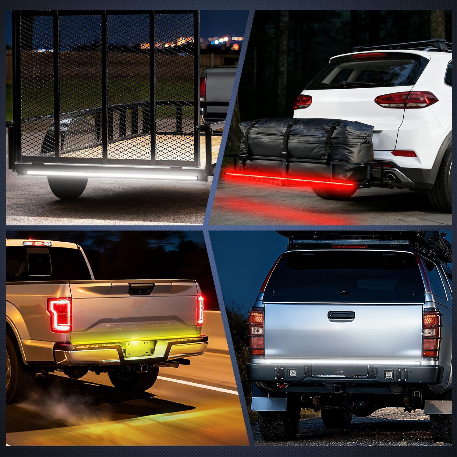Nilight Truck Tailgate Light Strip 48" Triple Row 360 LED Strip with Red Running Brake Lights White Reverse Light Amber Turning Signals Strobe Lights，2 Years Warranty