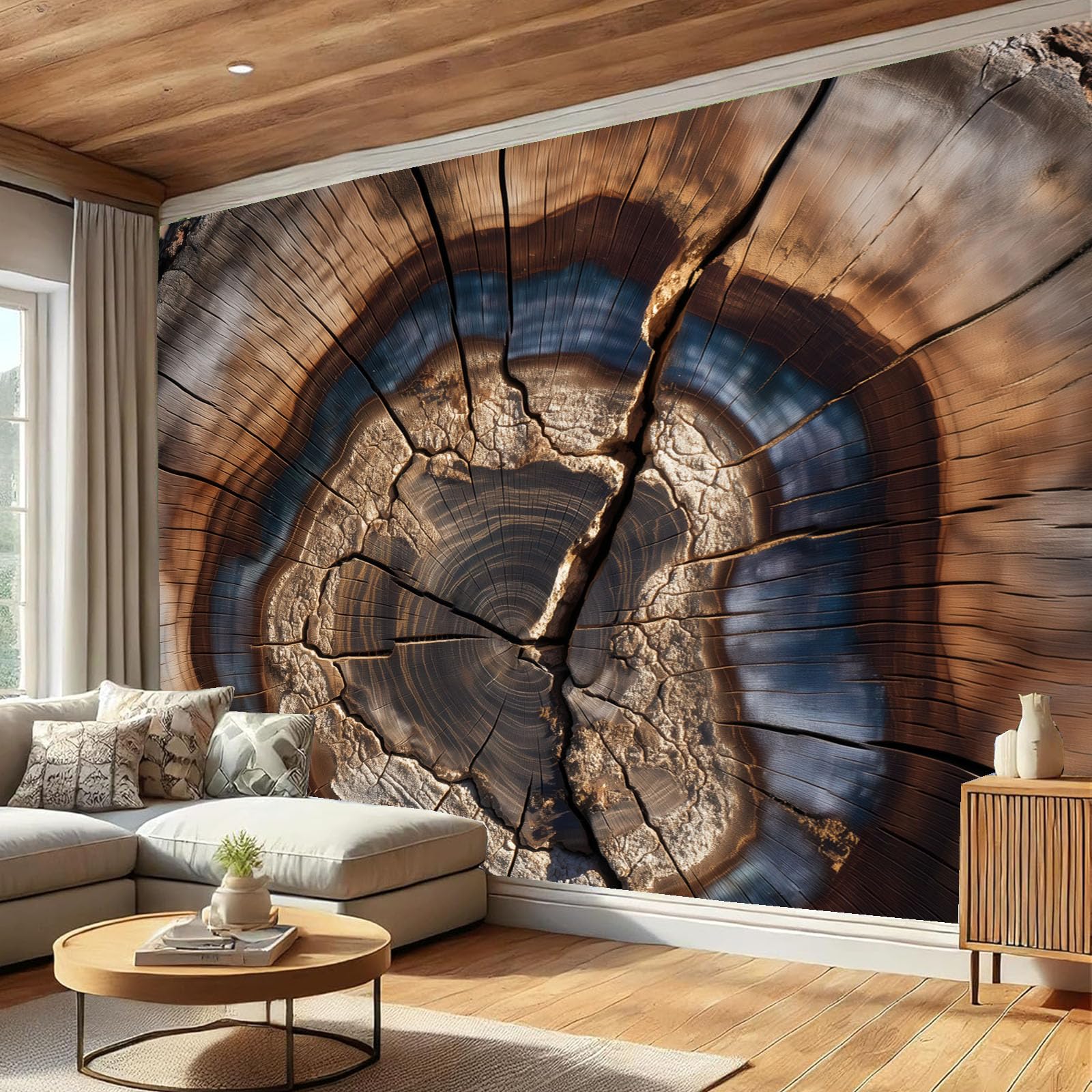 SMBHIAON 3D Panoramic Wallpaper Mural, 450 × 315 Cm Wall Poster Realistic Old Tree Stump Art Print Design Photo Effect,Tree Trunk Cross Section Decoration for Bedroom Living Room Corridor