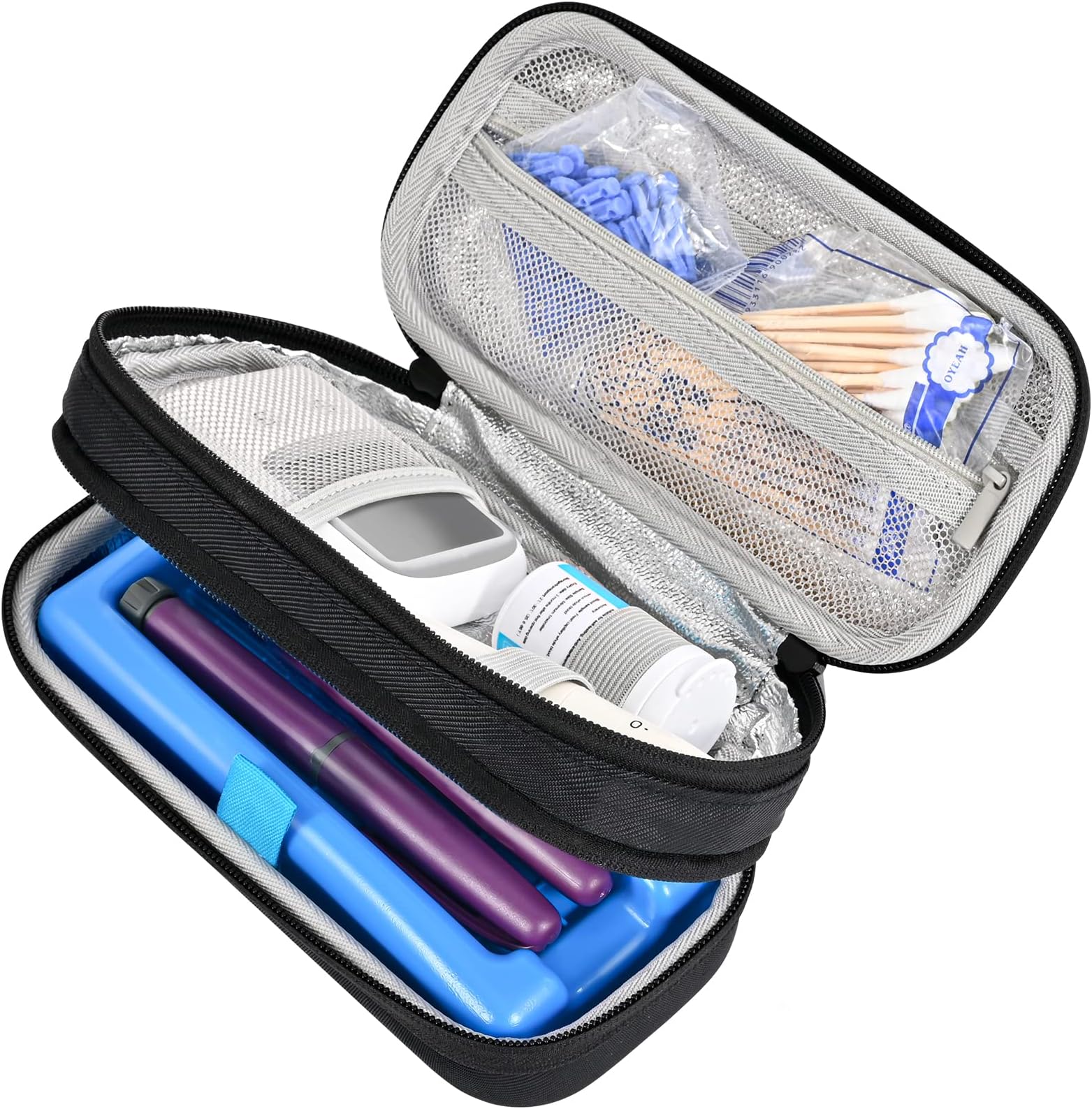 ProCase Insulin Cooler Travel Case with 2 Ice Bag, Compact Diabetic Medication Organizer for Insulin Syringe Pen Testing Needle Kits -Black