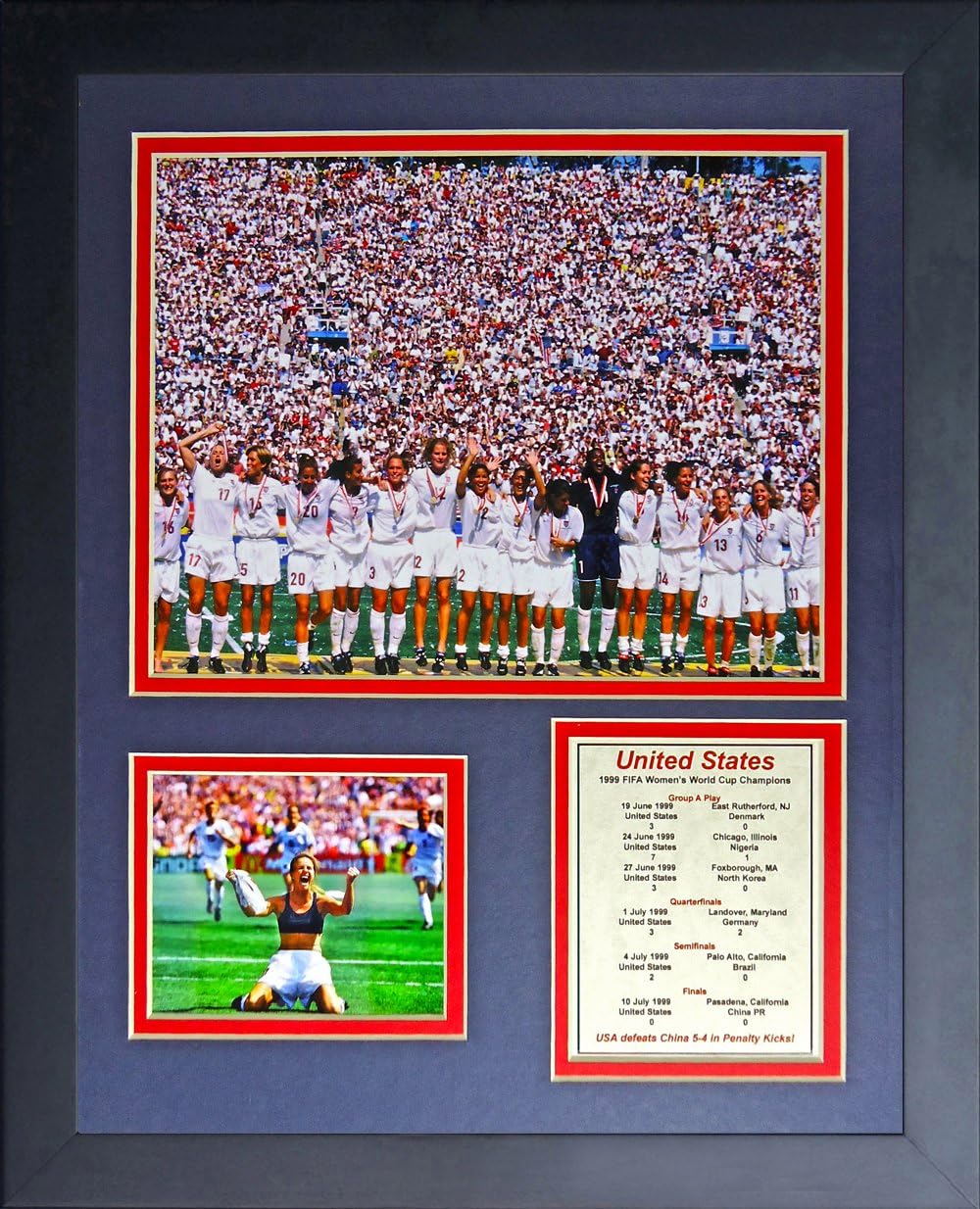 World Cup Soccer United States Team USA Women's 1999 Champions Legends Never Die Framed Photo Collage, 11" x 14", Champions Color