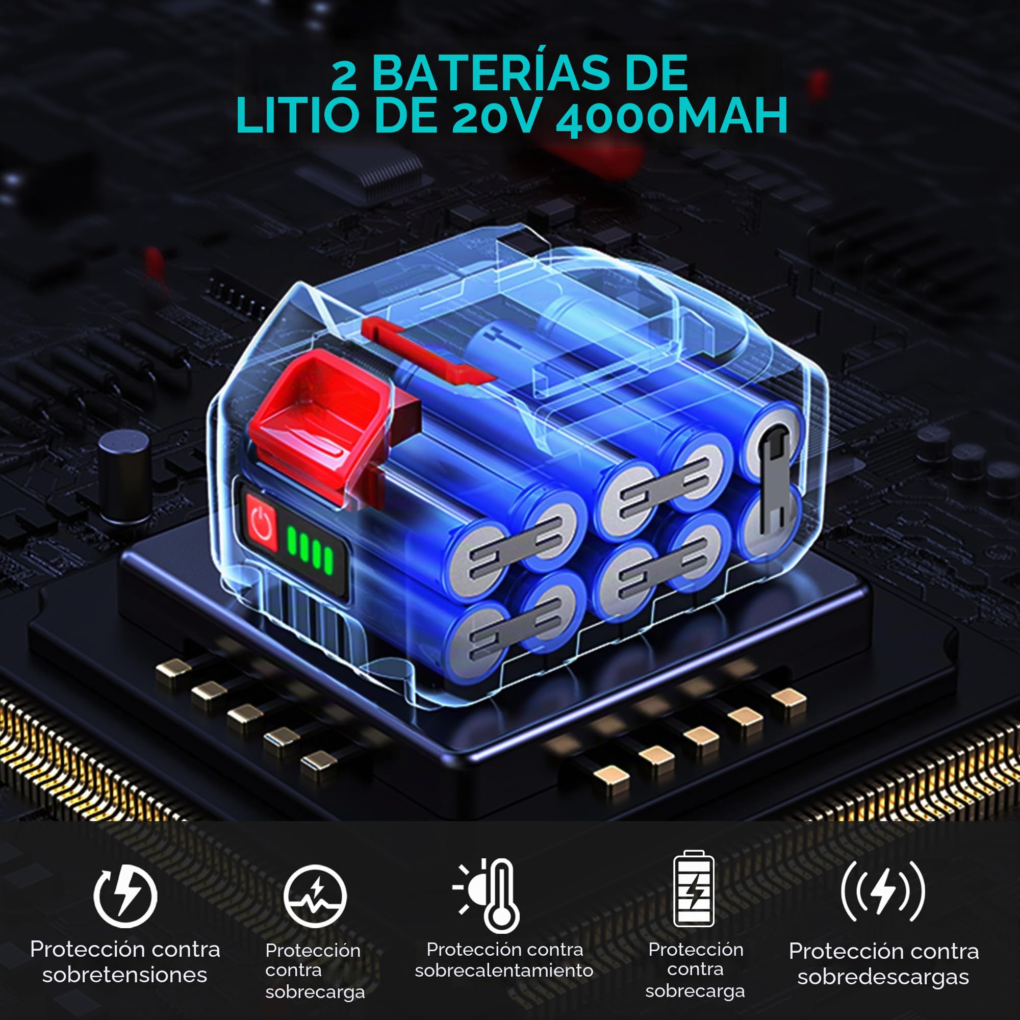 ONEVAN Podadora y Tijera de Podar Telescópica 4 en 1 incl. 2×4.0Ah Baterías | 15cm Motosierra, 25mm Cizalla, 260cm Barra, 180° Ángulo ajustable, Motor Brushless, Acero SK5 Cuchillas, Poda en altura