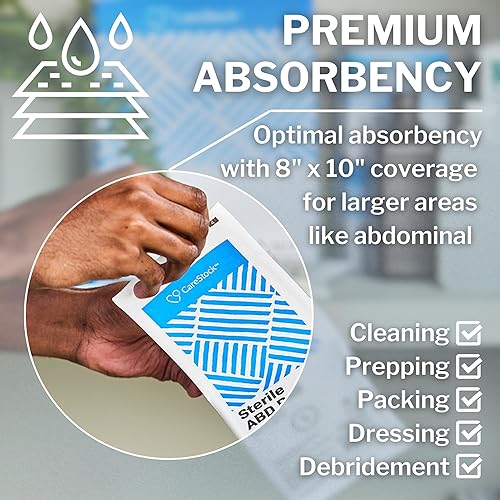 Miniatura 4 de CareStock Almohadillas abdominales de 8 x 10 pulgadas (paquete de 48) almohadillas estériles ABD, extra absorbentes, envueltas individualmente,