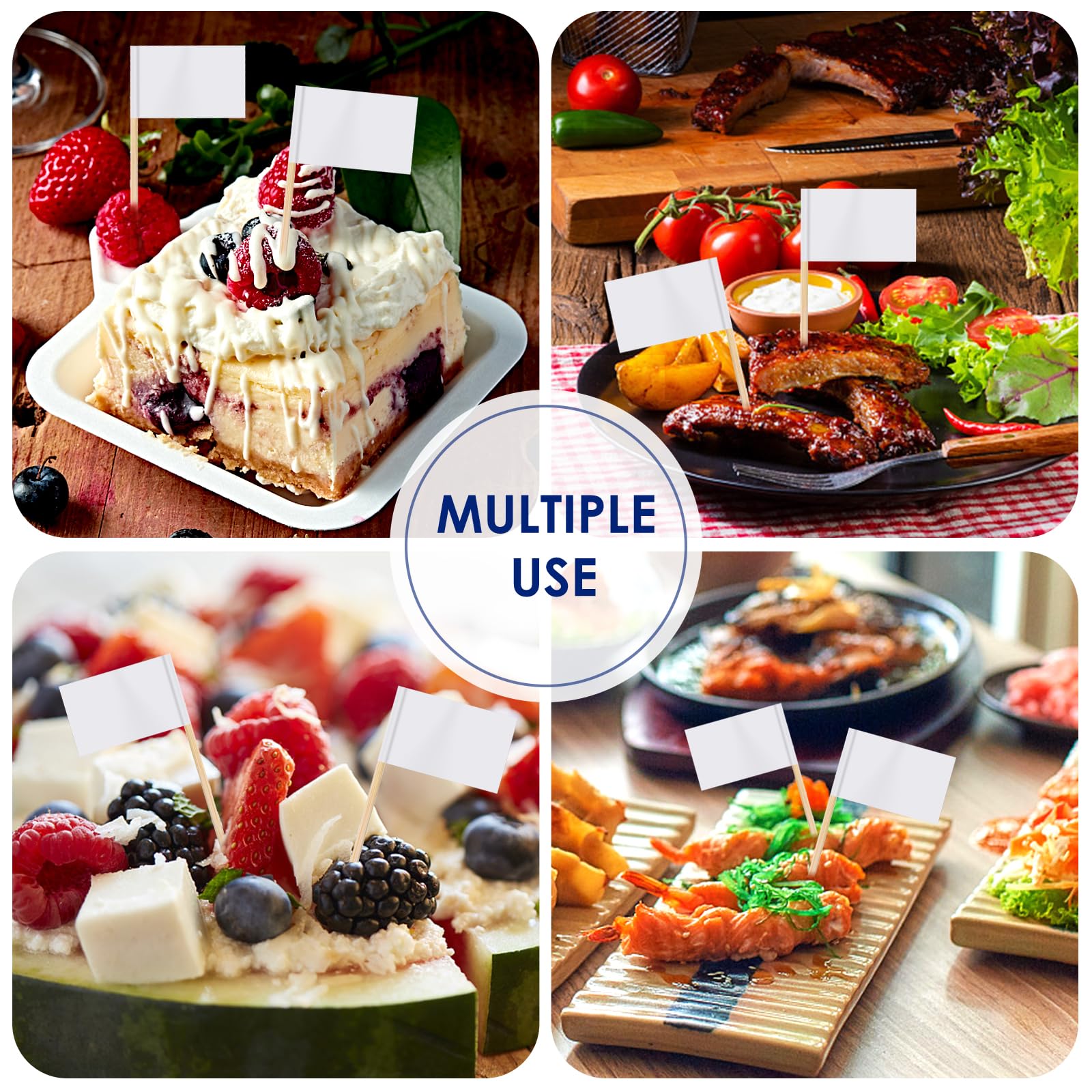 AhfuLife 200pcs Bianco Stuzzicadenti Bandiere Torta Toppers, Bandiera a Bastone per Cocktail per Il Cibo Panino Cupcake Tableware Forniture di Partito Pub Evento Decorazione (200 PCS, Bianco)