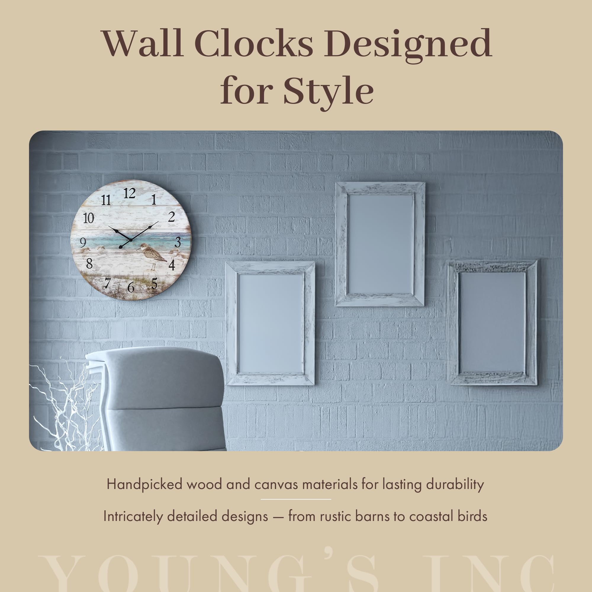 Youngs Inc Wood Sand Piper - Reloj Grande, Multicolor