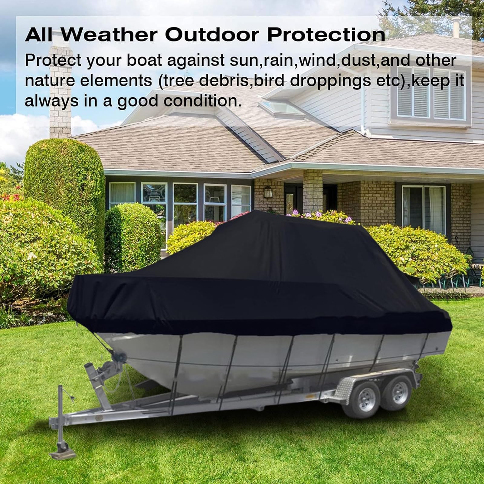 Telo per Barche Copertura Consolle Centrale Barca Copri Barca Telo Copertura Barca 210D Rimorchiabile,Impermeabile Compatibile con V-Hull, Tri-Hull, Runabout(Black,19to21FT: 820x530cm)