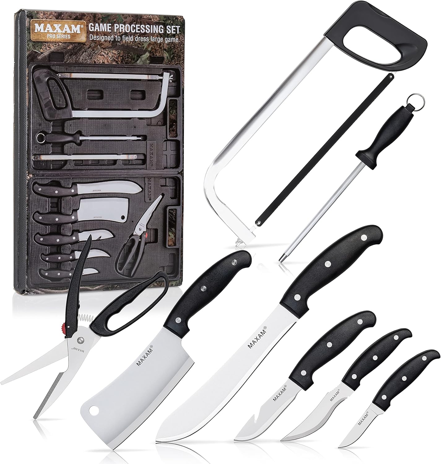 Maxam Kitchen Utensil Game Processing Set, 12" x 18-5/8" x 2-3/8", Black: Block Knife Sets: Home & Kitchen
