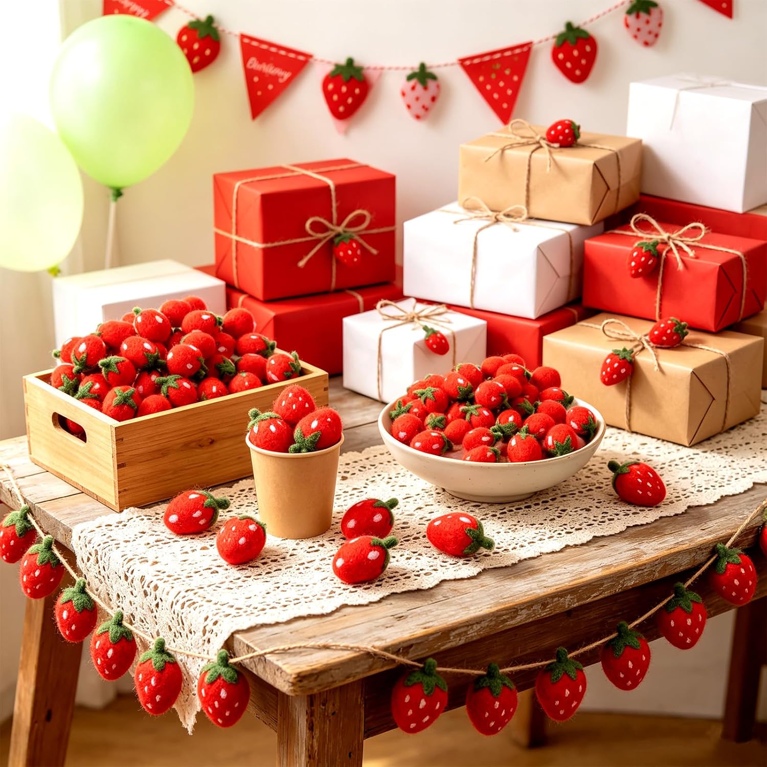 40 Pcs Fake Strawberries, Artificial Felt Fruit Strawberry, Faux Strawberry Decor, Strawberries Bowl Fillers, for Home Farmhouse Ornaments Baby Shower Wedding Home Decor Photography Prop