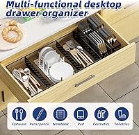 Vista 5 de Simple Trending Bandeja organizadora de cajones de escritorio con 2 compartimentos separados, separadores de malla metálica, accesorios