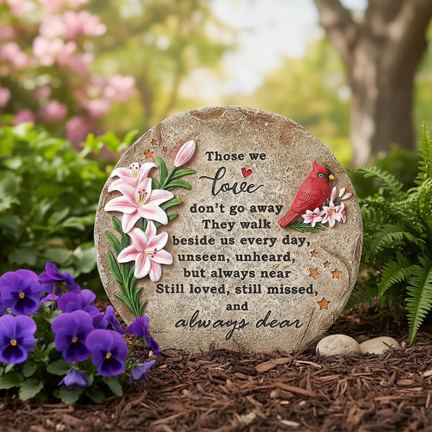 Memorial Garden Stones - Cardinal Garden Stones in Memory of Loved Ones, 10" Resin Stepping Stones for Garden, Weatherproof Memorial Plaques for Outdoors, Bereavement Gifts for Loss of Mom Dad