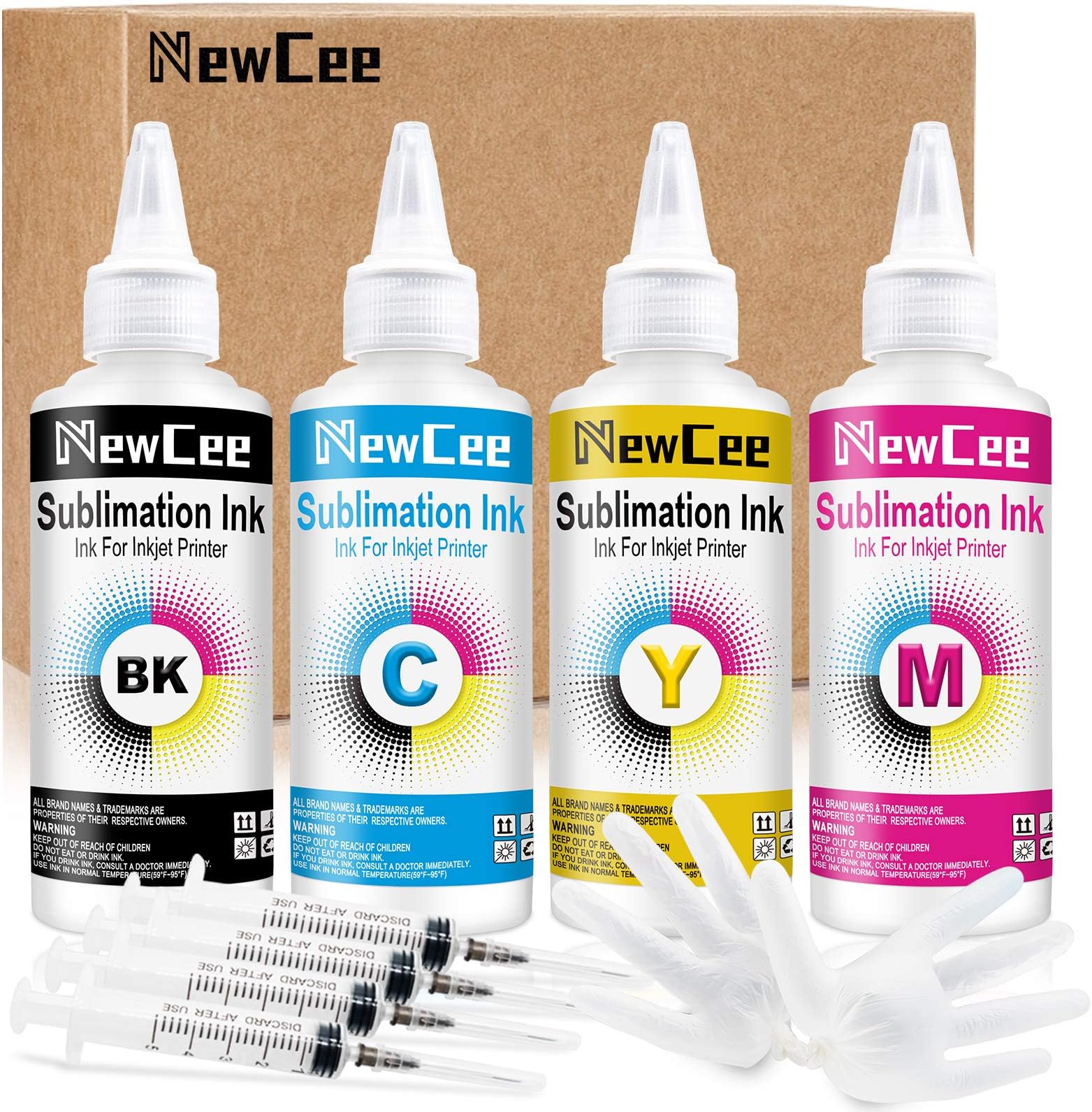 NewCee 400ml Sublimation Ink for Epson ET-2720 ET-15000 ET-4700 ET-2760 ET-2750 L3110 L3150 C88 C88+ WF7710 WF7720 Inkjet Printers Heat Transfer Sublimation for T-Shirts, Mugs, etc. (Offer Free ICC)