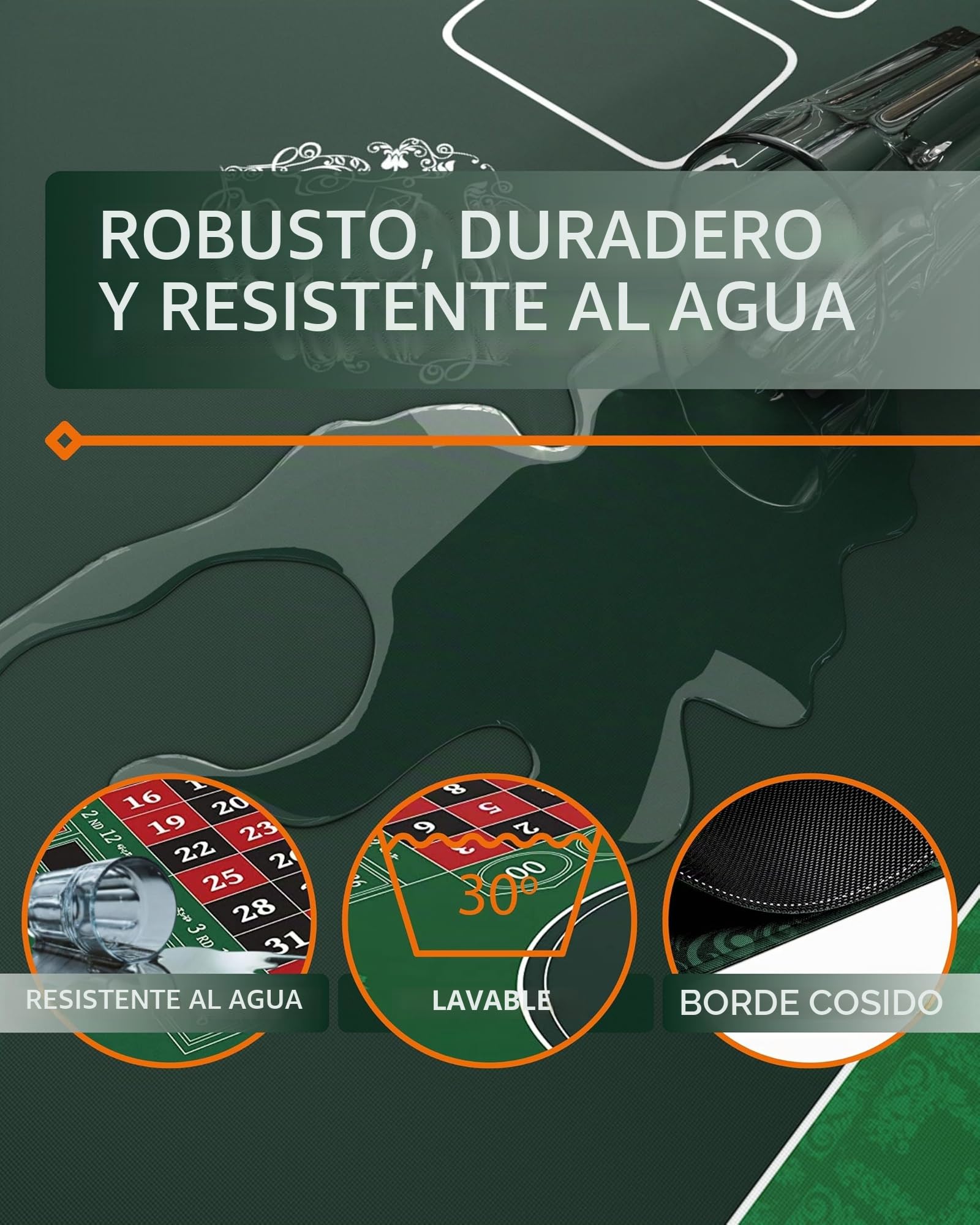 Bullets Playing Cards, Alfombra de la ruleta en 180 x 90 cm, alfombra de mesa para una sensación de casino real