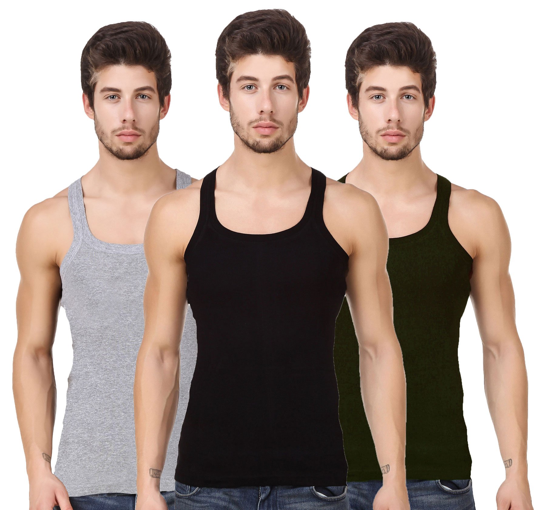 Men's Cotton Gym Vest/Tank Top/Sporty Innerwear (Multicolour) Pack of 3-image-32