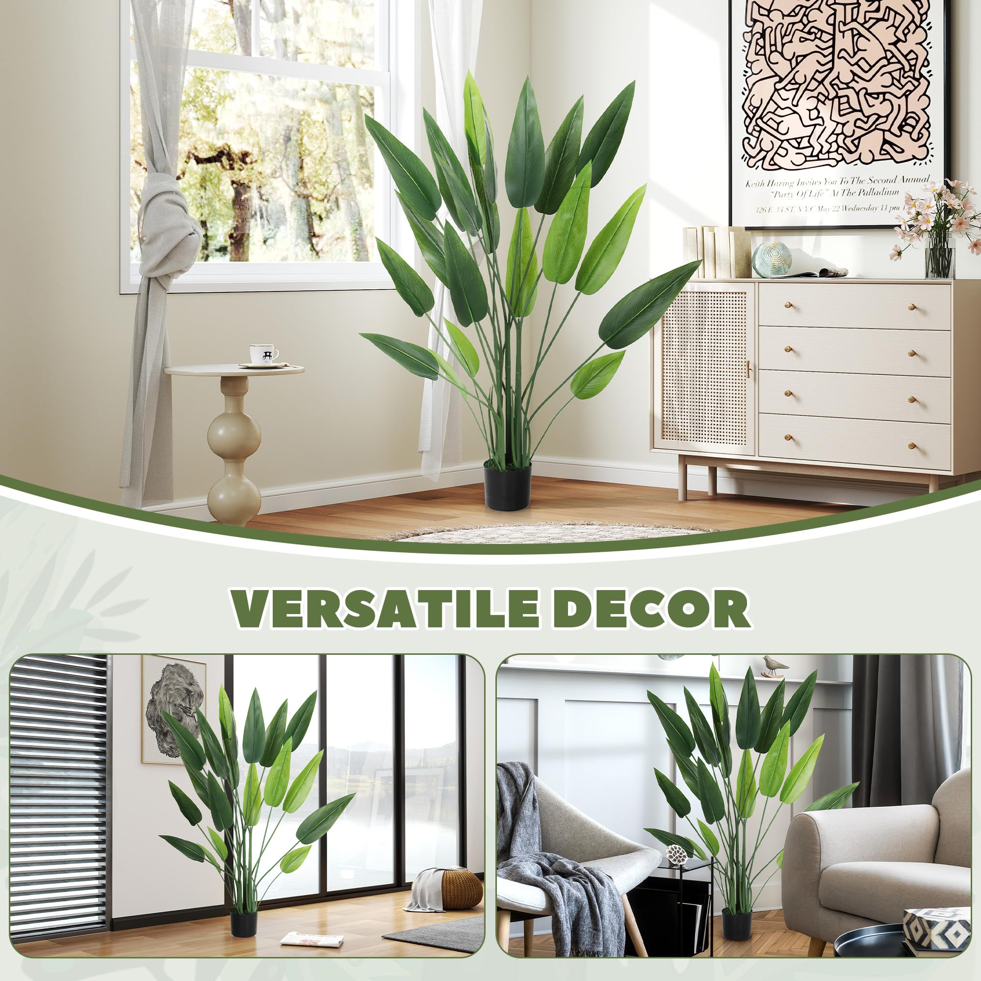 HOMCOM Künstliche Paradiesvogelpflanze 20 Blätter 140cm, Grün