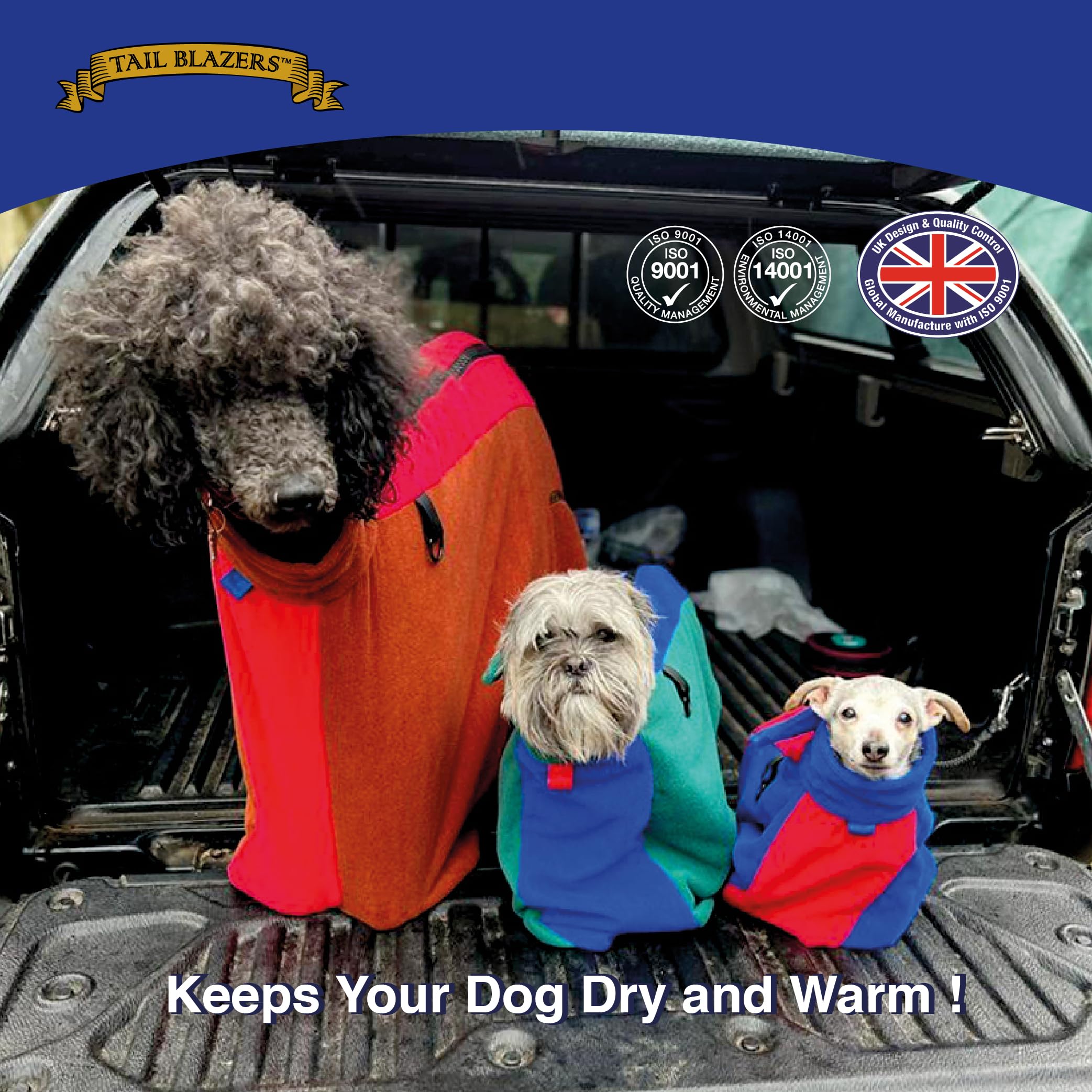 Sac de séchage pour chien de qualité pour garder au sec et au chaud après le bain ou la promenade. Protège la maison et la voiture de l'humidité et de la boue. Sacs en microfibre extra