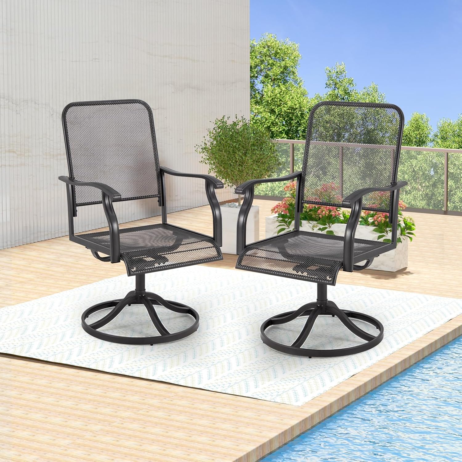 360° Patio Swivel Chairs Set of 2, 40.2" Outdoor Rocking Chairs with 15° Rocking Function, All-Weather E-Coated Steel Frame, Breathable Iron Mesh, for Deck Garden Porch Backyard, Dark Gray