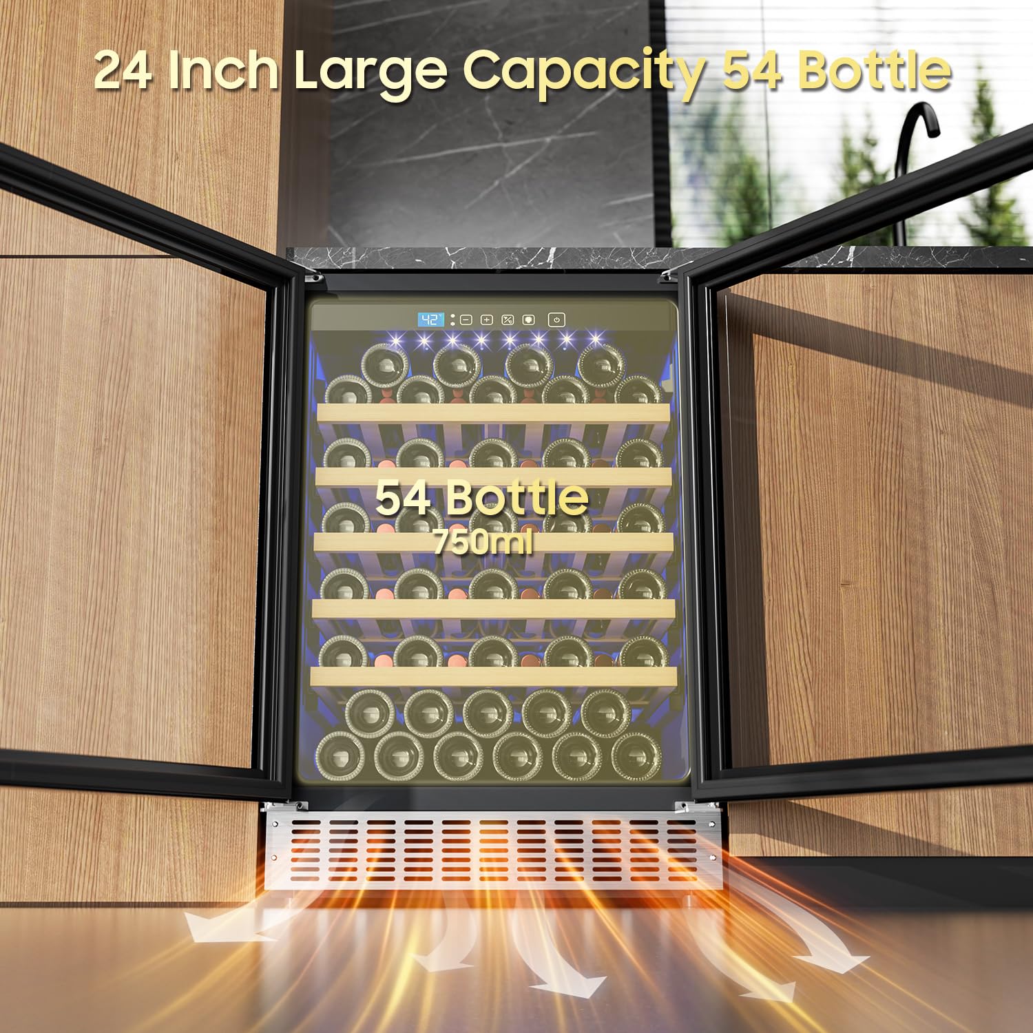 24 Inch Wine Fridge 54 Bottle Wine Cooler Refrigerator Freestanding/Built In, Compressor 4.9cu.Ft Wine Cooler W/Lock & LED Display, 41℉-64℉ Digital Control Fridge, Housewarming Gifts For Wine Lovers on Fridge.com - View 5