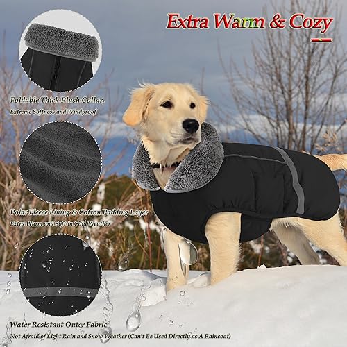 Miniatura 2 de Dogcheer Abrigo cálido para perro, ropa de invierno con cuello polar, chaqueta reflectante para mascotas, ropa para clima frío, chaleco impermeable