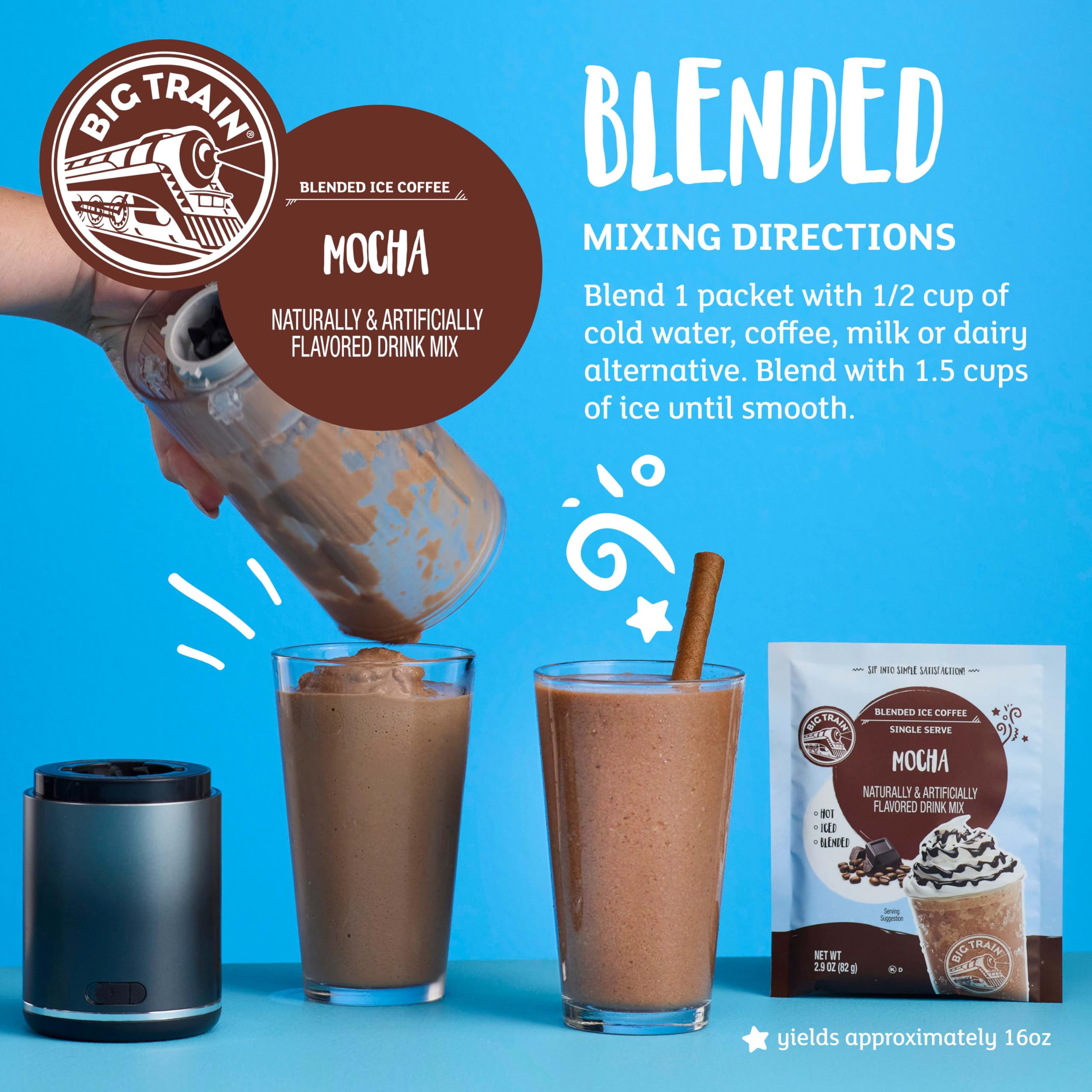 Big Train Mocha Blended Iced Coffee Beverage Mix, 2.9 oz Packets (Pack of 12)