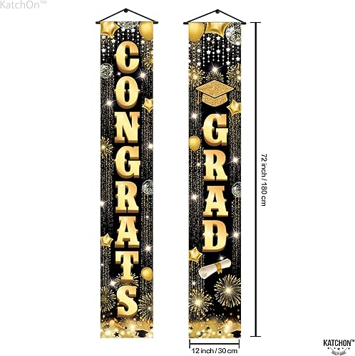 Miniatura 2 de KatchOn, Cartel de puerta de Congrats Grad  Grande 72 x 12 pulgadas, NO DIY  Banner de Congrats Grad dorado y negro, decoraciones de fiesta de