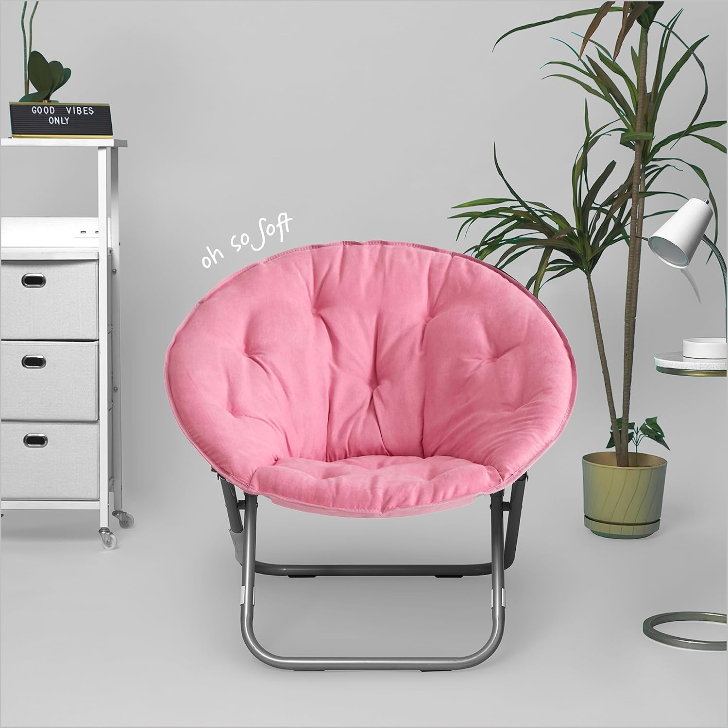 Urban Lifestyle Microsuede Saucer Chair for Adults,Pink, Cozy Folding Accent Chair for Bedroom, Dorm, or Lounge