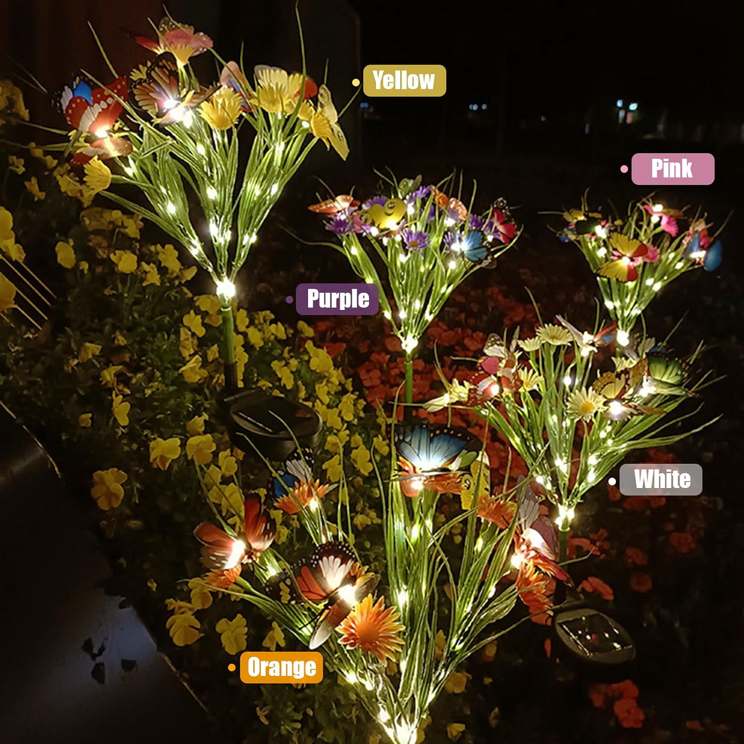 AVEKI Solar Garden Lights, 2 Pack 84LED 14 Butterfly 28 Daisy Flower Solar Powered Lights IP65 Waterproof Stake Lights Outdoor Landscape Lights for Yard Patio Lawn Gift for Women (White-1)