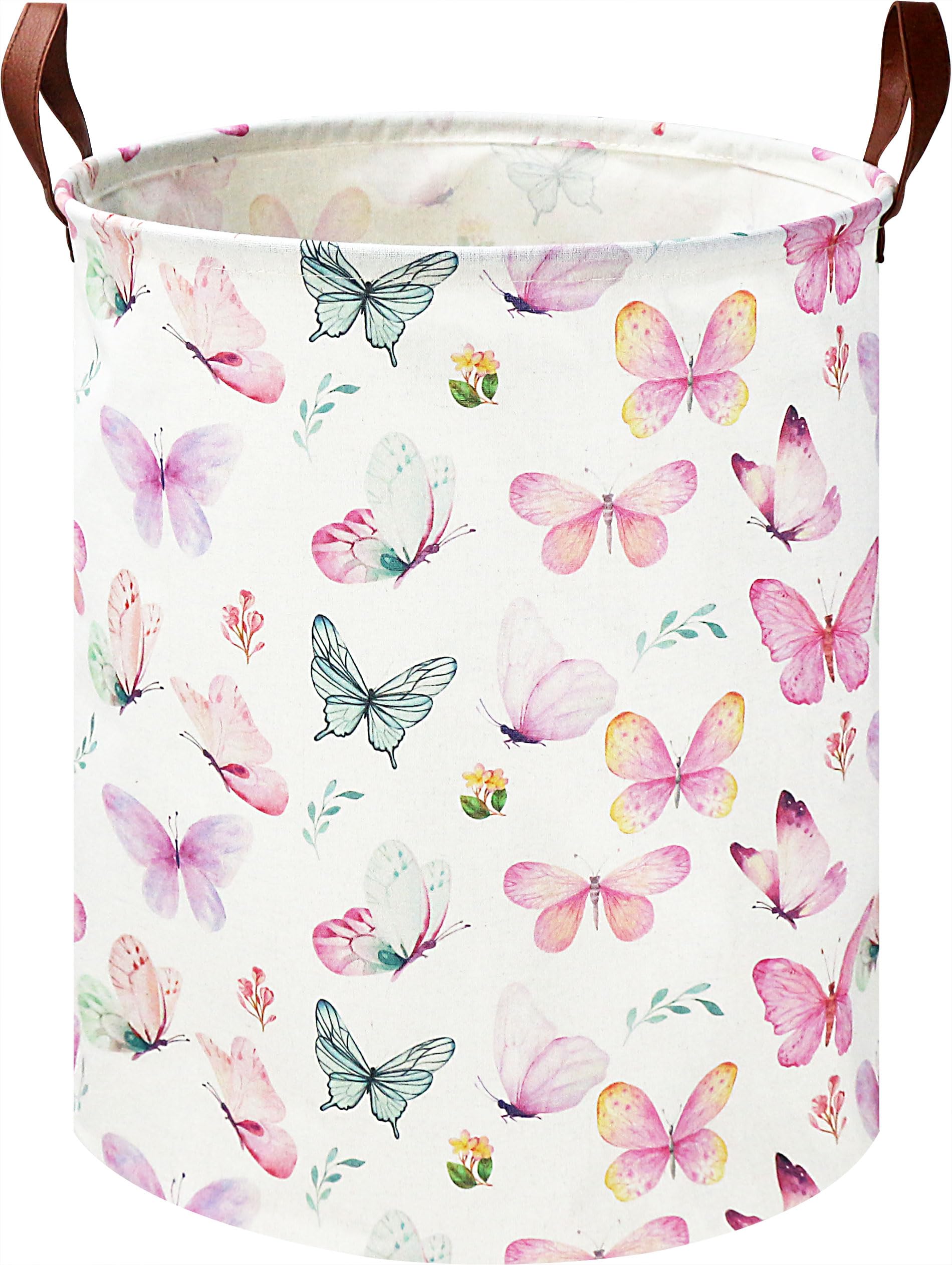 19.7" Laundry Basket,Waterproof Toys Storage Bin,Collapsible Clothes Hamper(Pink Butterfly)