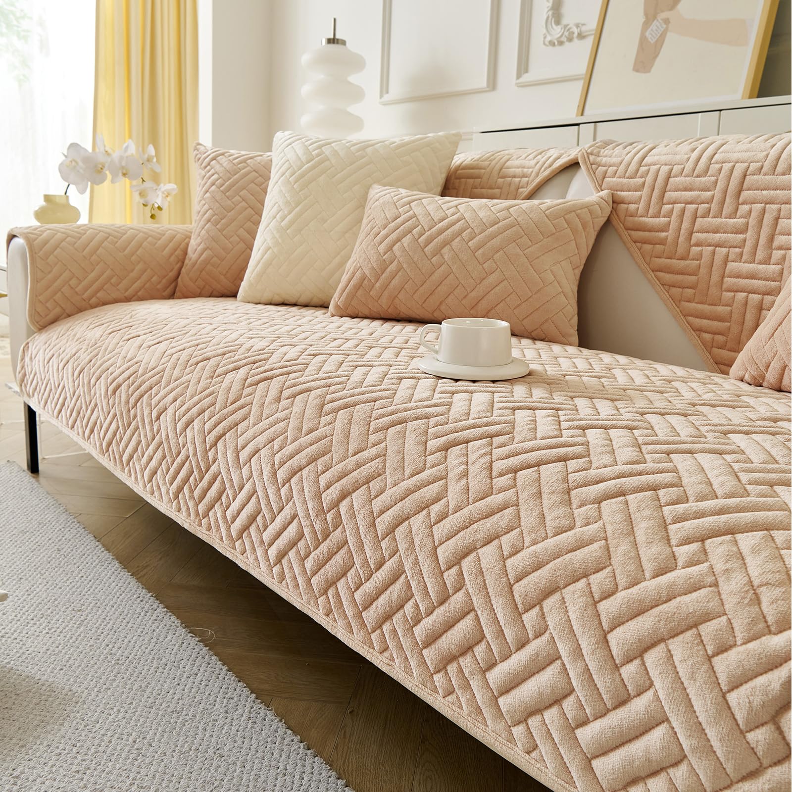 GKXLH New Sofa Cover Washable - Soft Milk Flannel Sofa Covers 1 2 3 Seater, Non-Slip Sofa Slipcovers, Couch Covers for Sectional Sofa, Corner Couch Cover L Shape Furniture Protector (Light Coffee)
