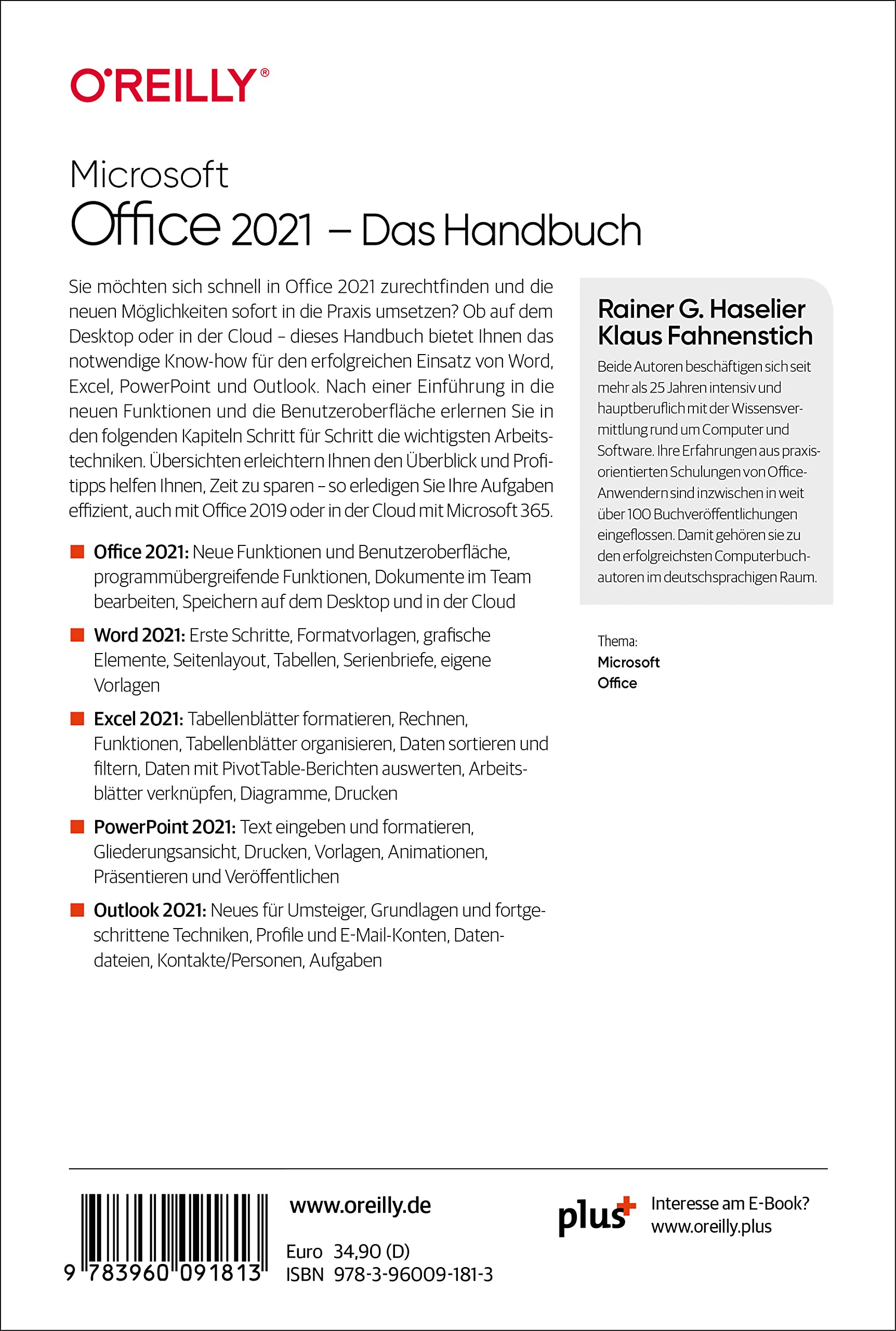 Microsoft Office 2021 – Das Handbuch: Für alle Editionen inklusive Office 365 – Word, Excel, PowerPoint, Outlook