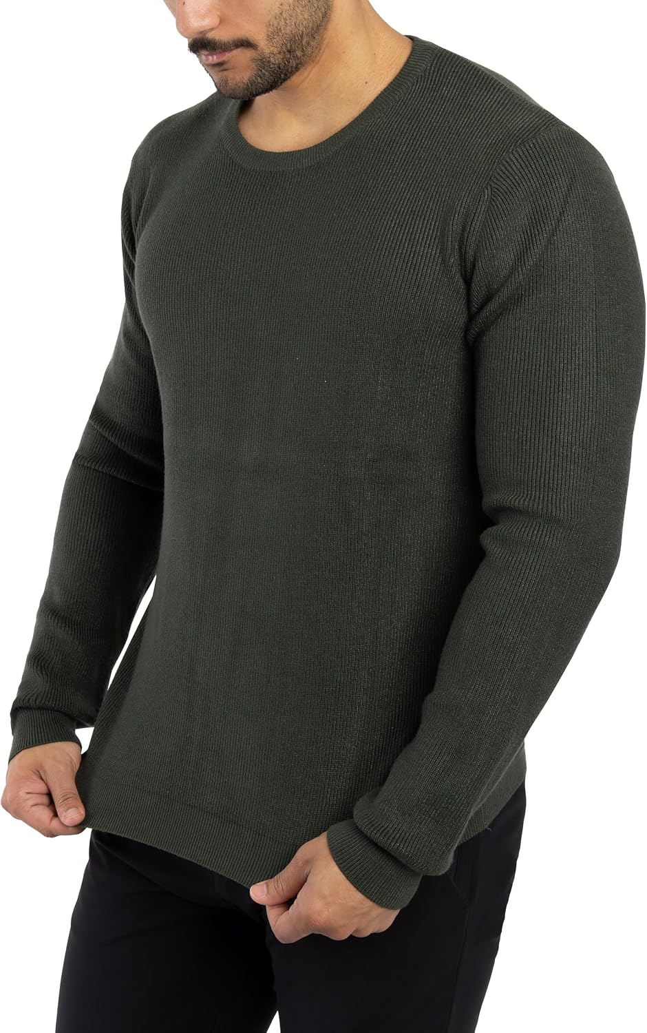 Men's Ribbed Crew Neck Comfortable Fit Sweater, Men's Long Sleeve Mid-Weight Pullover Sweater for Fall