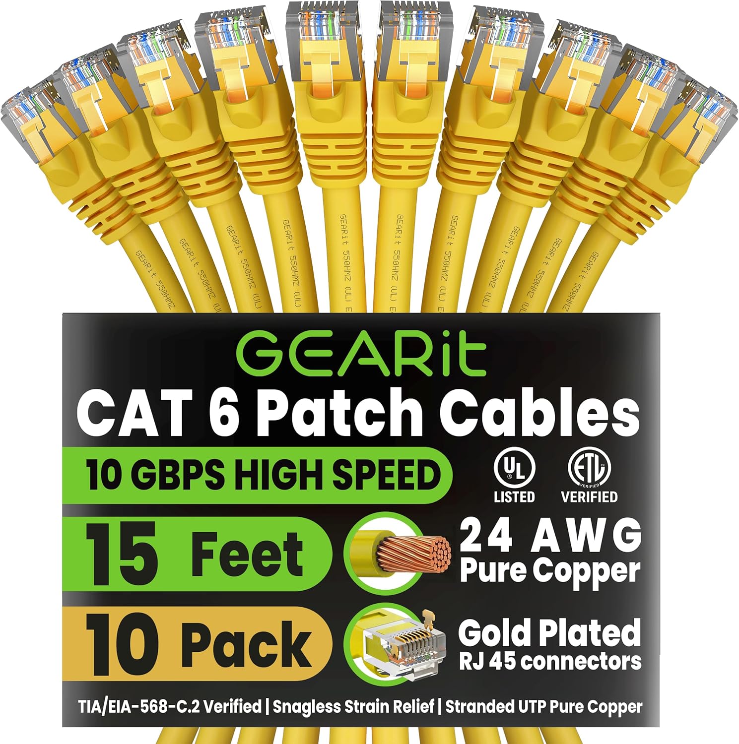 Cable de Red Ethernet Cat6 10 Pack 15ft Amarillo GEARit