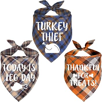 3 Pack Dog Thanksgiving Bandanas, Fall Dog Bandanas Holiday Dog Bandanas Dog Thanksgiving Outfit for Small Medium Large Dogs Pets Large