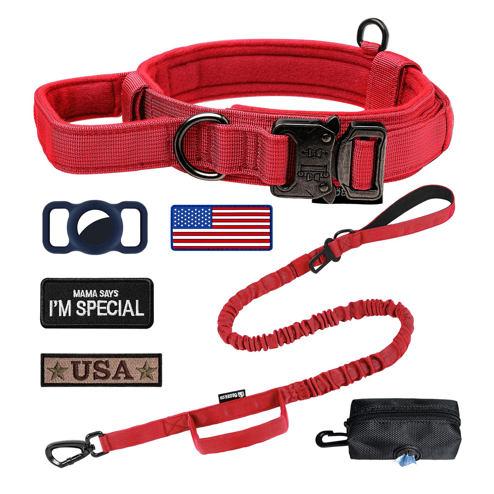OEBEESA Tactical Dog Collar Adjustable Military Collar: - Nylon K9 Collars with Handle and Heavy Duty Metal Buckle for Medium and Large Dogs with 3
