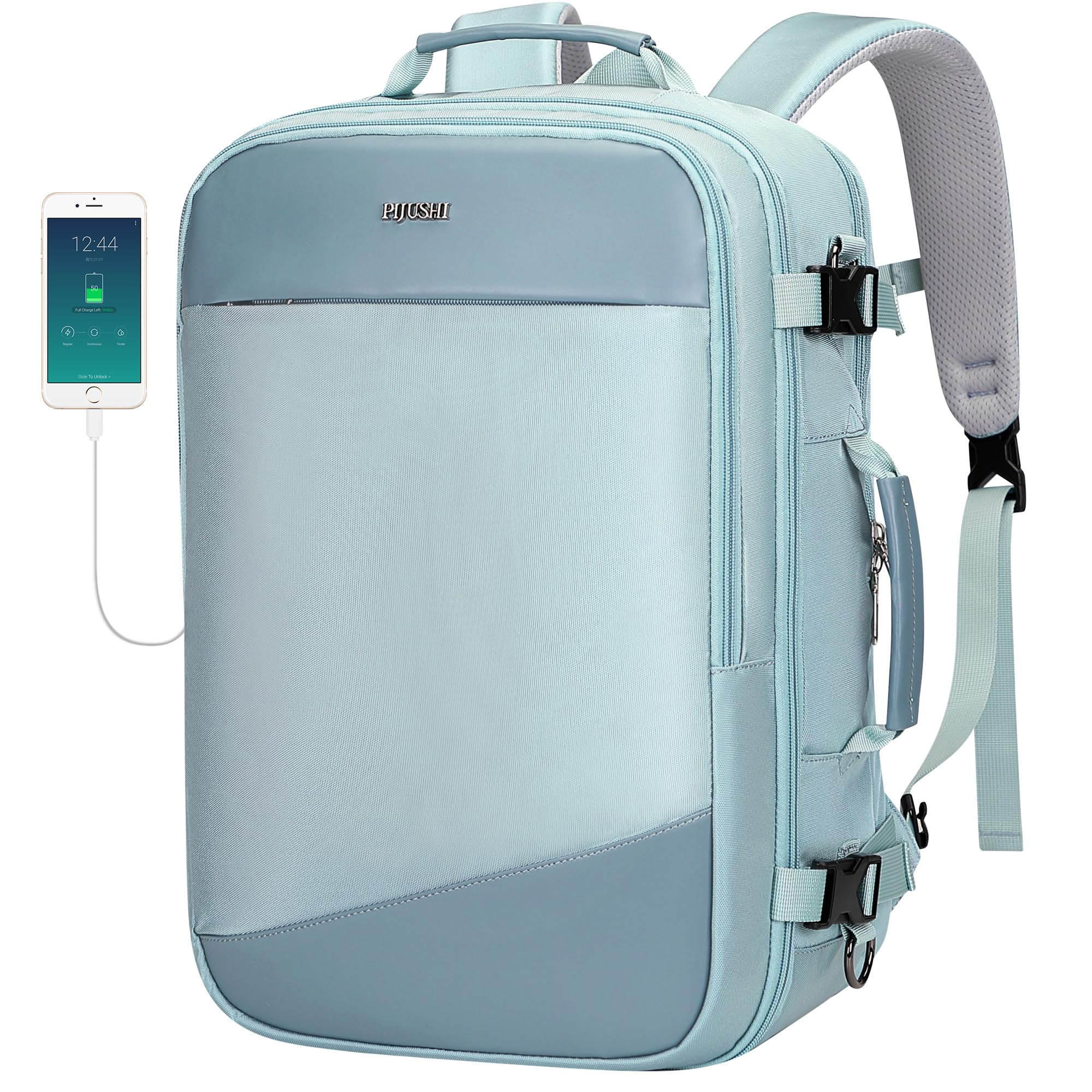 PIJUSHI Travel Backpack for Women Carry on Suitcase Backpack Flight Approved Personal Item Bag Fits 16 Inch Laptop(PE035 Blue)