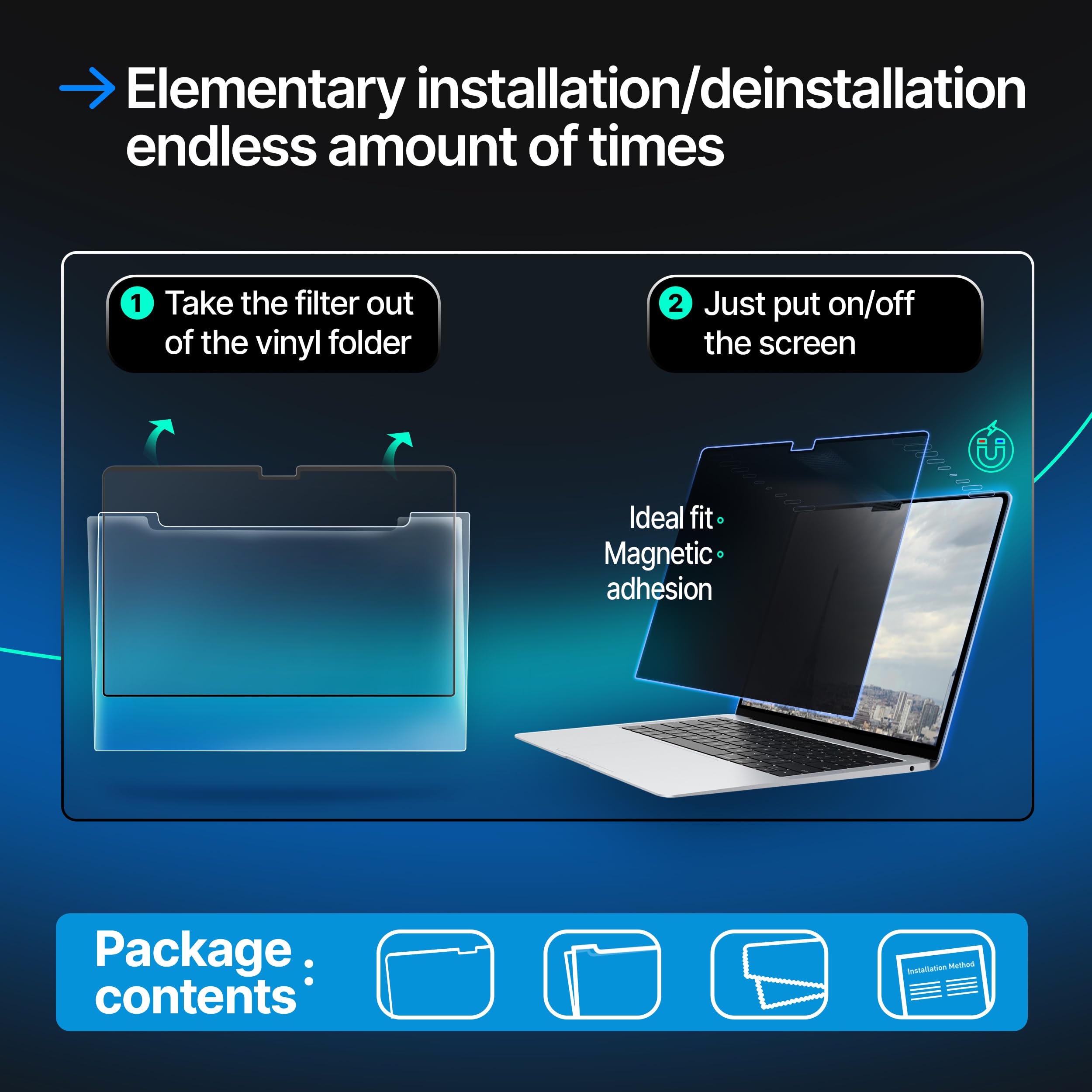 Protecteur D'écran Confidentialité Magnétique Pour MacBook Air 13.6" 2022-2024 M2/M3 - Anti-lumière Bleue - Installation Facile