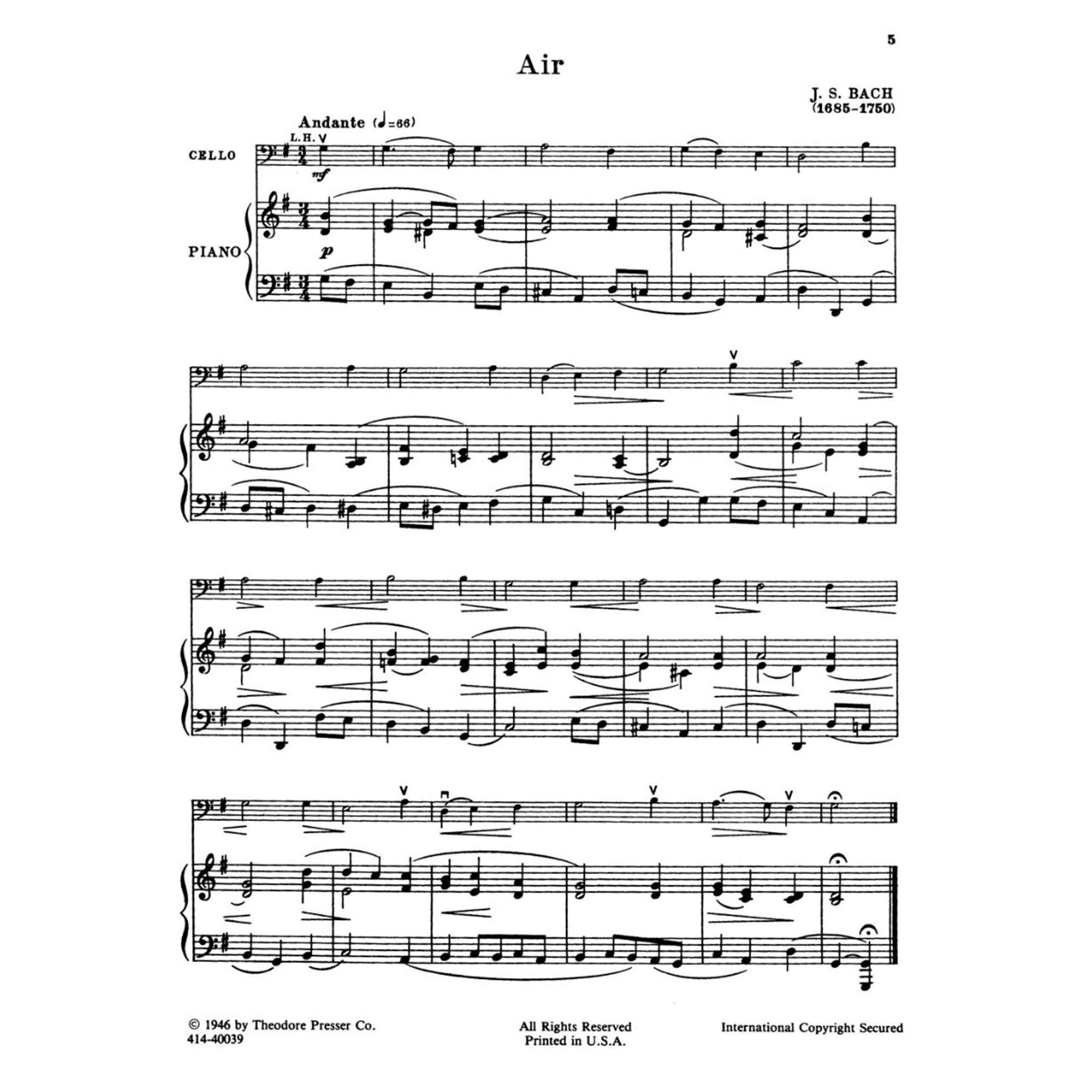 Classic Folk Melodies in the First Position Cello and Piano by Charles Krane Theodore Presser