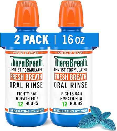 TheraBreath Fresh Breath - Enjuague bucal (2 unidades), sabor a menta tropical y menta helada, sin alcohol, 16 onzas líquidas