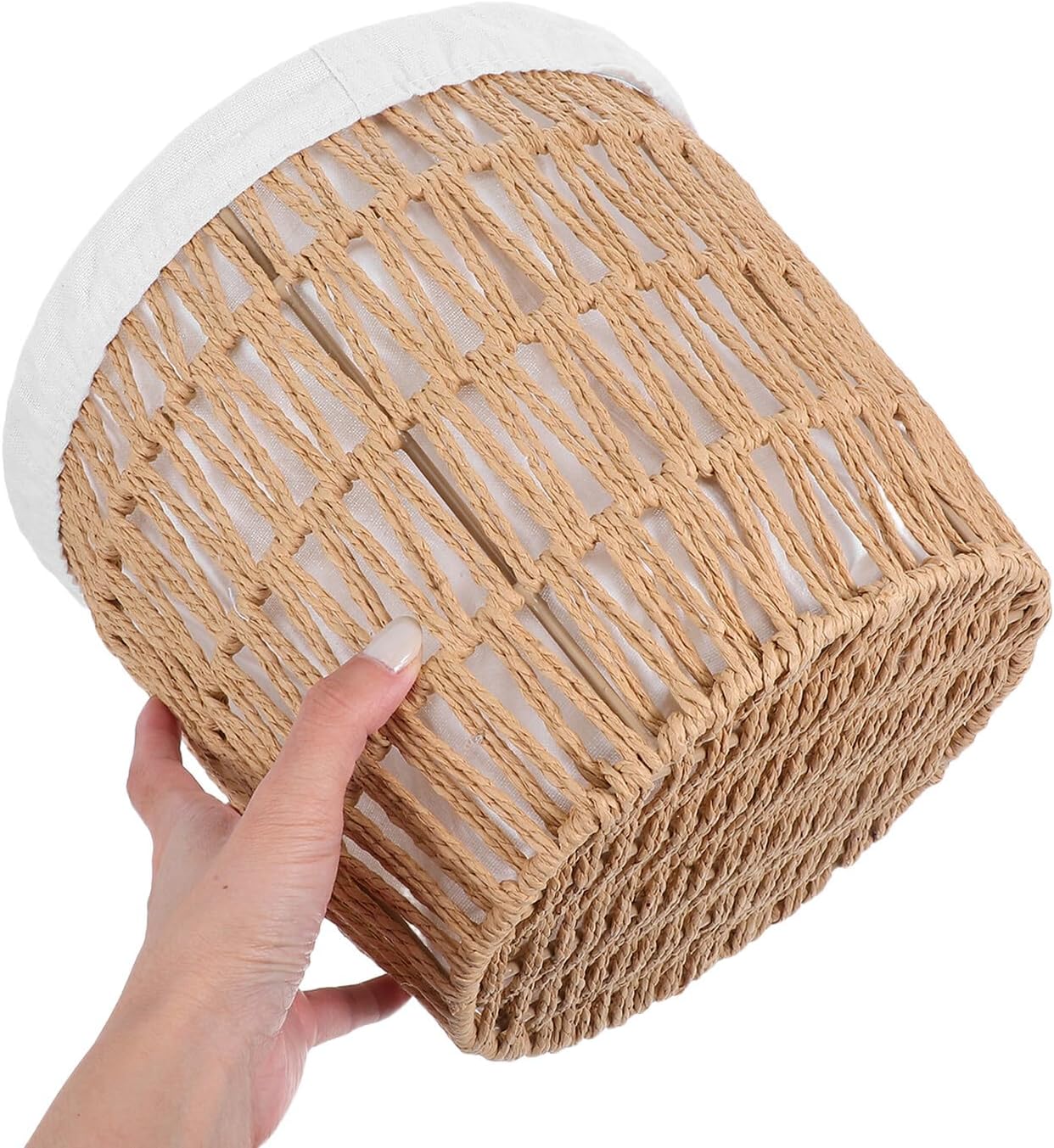 Woven Wicker Bread Basket with Cotton Liner, Handcrafted Paper Rope Storage Organizer for Kitchen, Picnic, and Home Serving