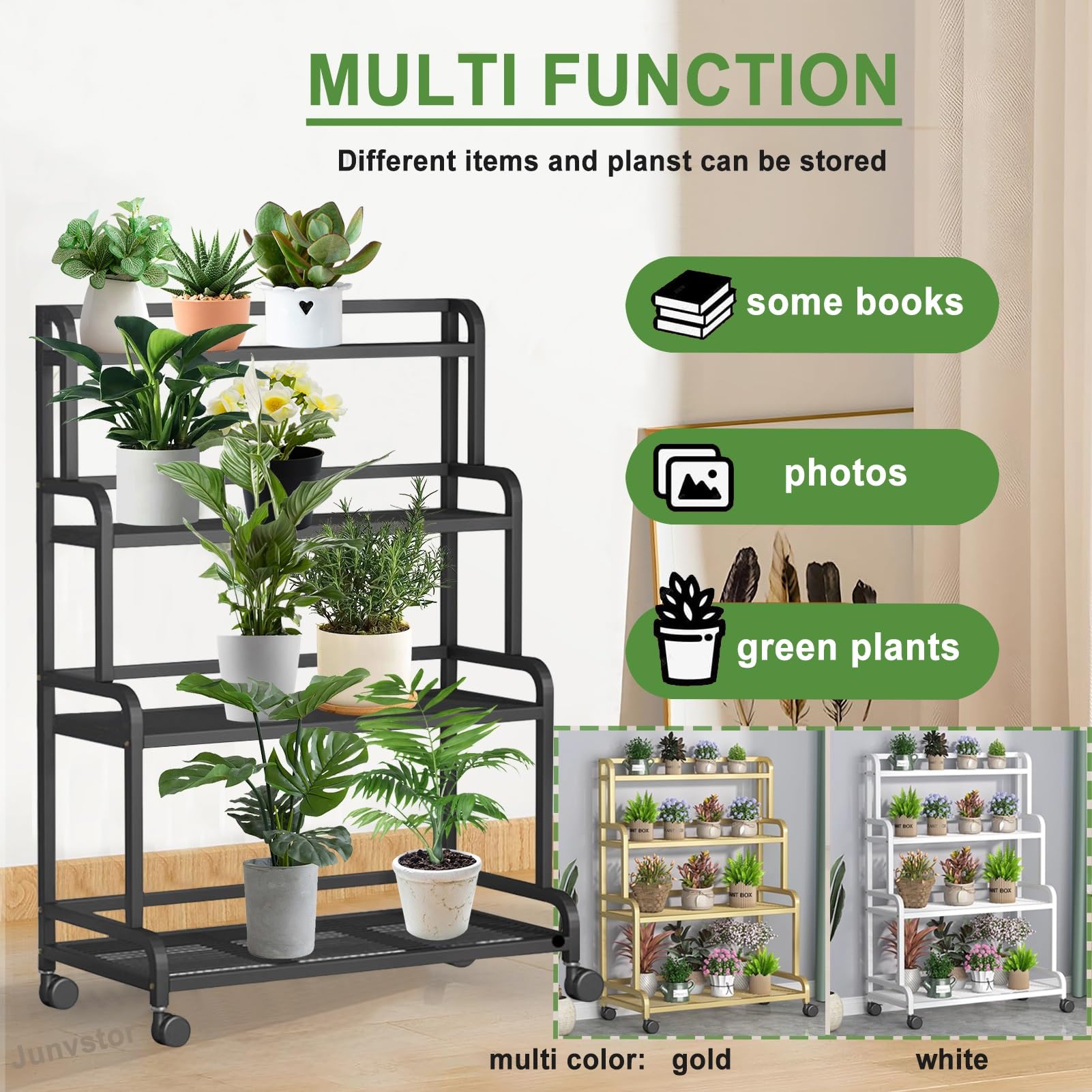 Supporto per piante da interno alto 107/140 cm, grande mensola per piante a 3/4 livelli, espositore per fiori in metallo industriale per interni, giardino, soggiorno, torre di coltivazione per piante